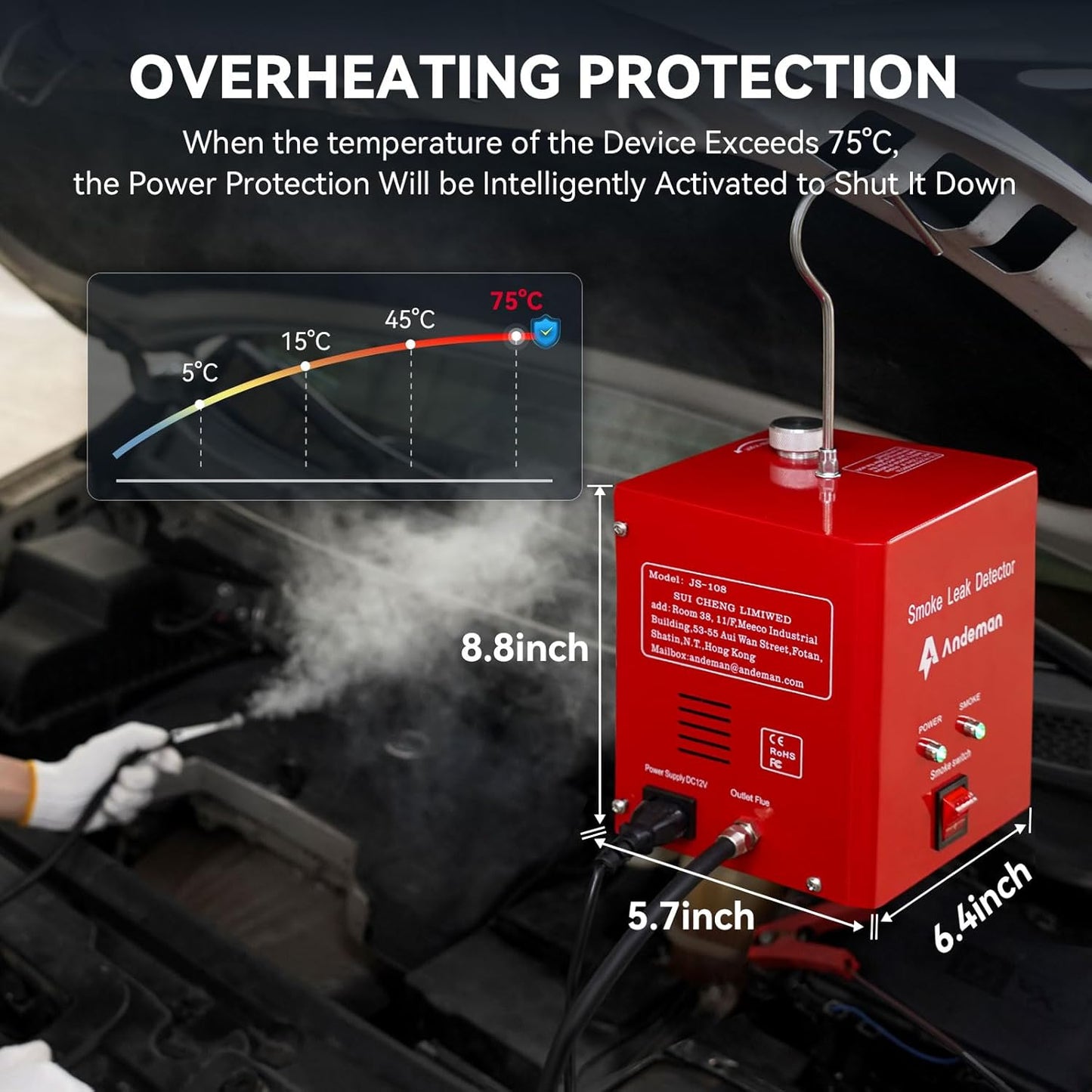 Automotive Smoke Machine Leak Detector Tester, 12V DC Exhaust Leak Detector Built-in air Pump Evap Leak Detector, Evap Vacuum Diagnostic Tester, Leak Diagnostic Detector Tools Kit for Pipe System