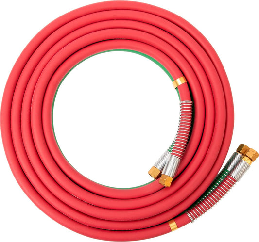 SPARC 1/4" Grade T Cutting Torch Hose - Oxy Acetylene Hose for Welding Gas - B Fittings + Strain Relief Set 1YR USA Warranty (15 Feet)