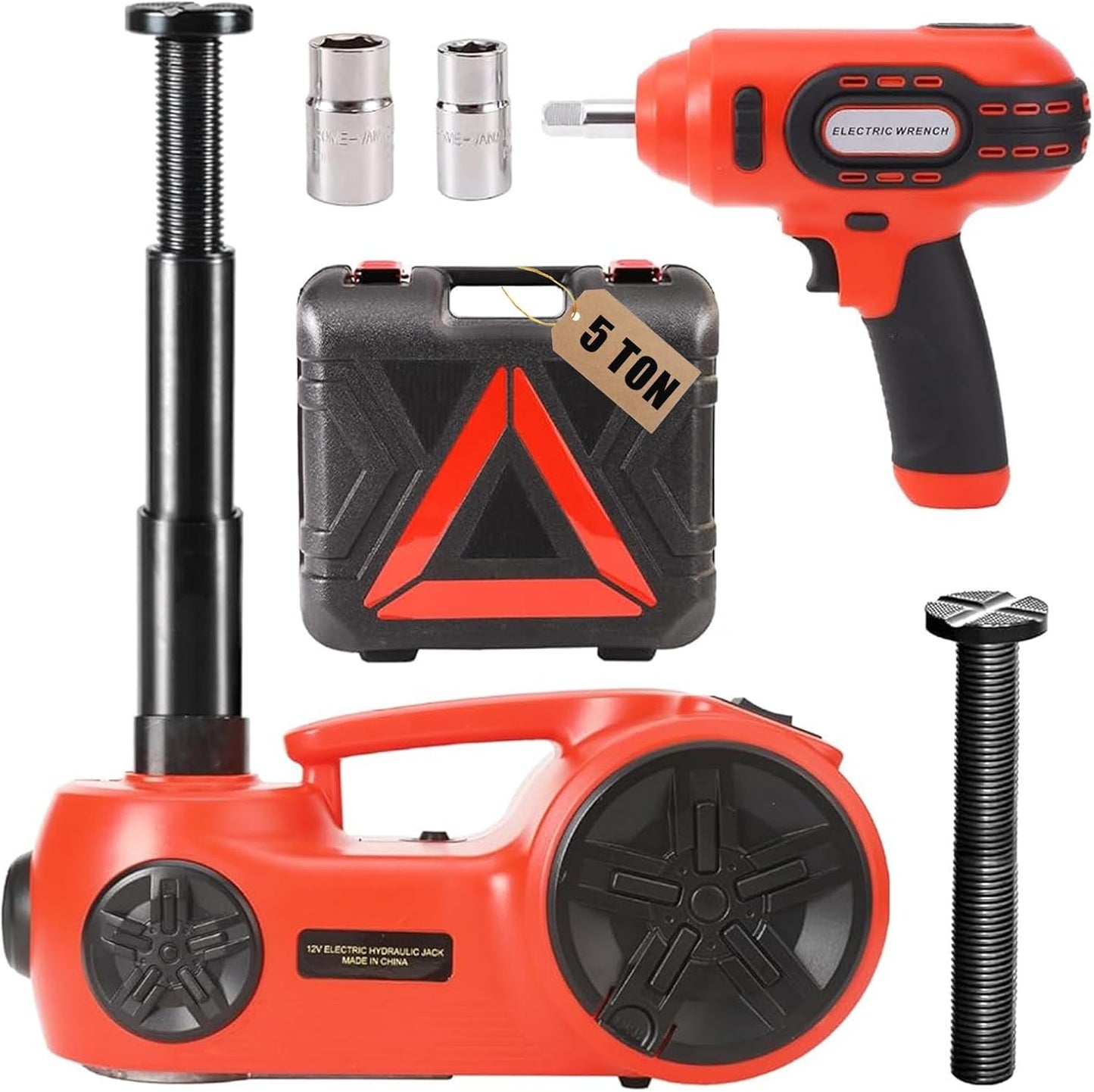 ROGTZ Upgraded Electric Hydraulic Car Jack Kit 5 Ton 12V Portable Lift Range 20.9 Inch with Tire Inflator Pump for SUV Sedan Truck Repair Floor Jack for Tire Change with LED Light Jack Only