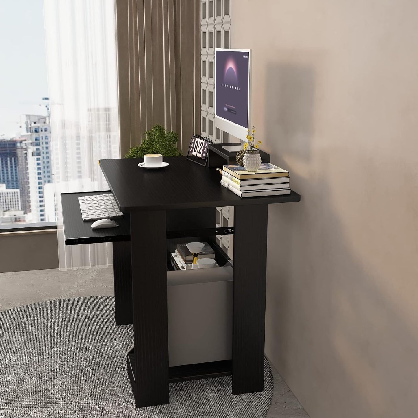 ALISENED Computer Desk with Storage Shelves, 29.5''Home Office Desk with Monitor Stand, Small Writing Desk Table with Keyboard Tray,Study Table with CPU Stand for Small Spaces Save Space