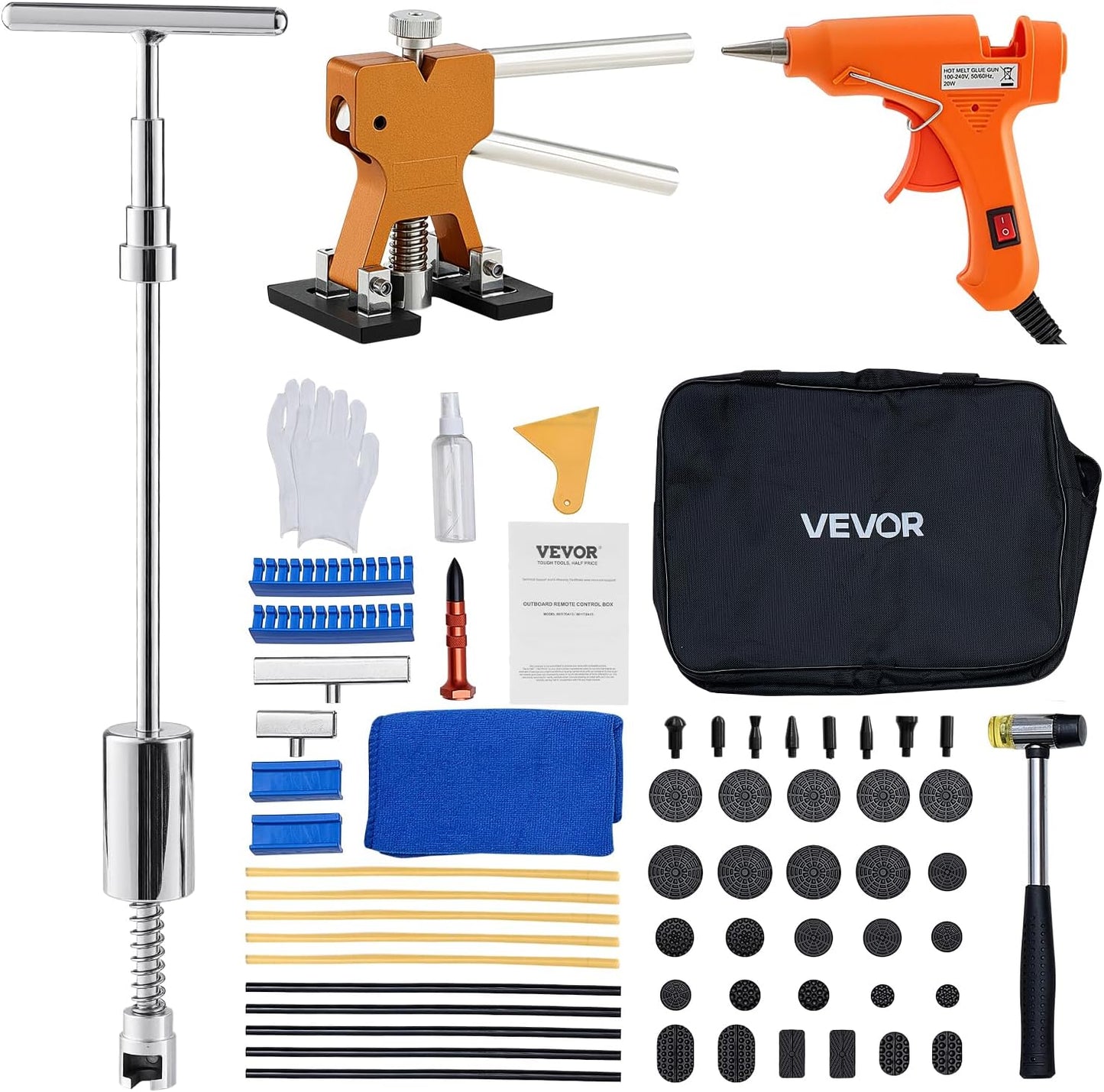 VEVOR 117 PCS Dent Removal Kit, Paintless Dent Repair Kit with Golden Lifter, Bridge Puller, Slide Hammer T-bar Dent Puller, Suction Cup Dent Puller for Auto Body Dents, Hail Damage, Door Ding