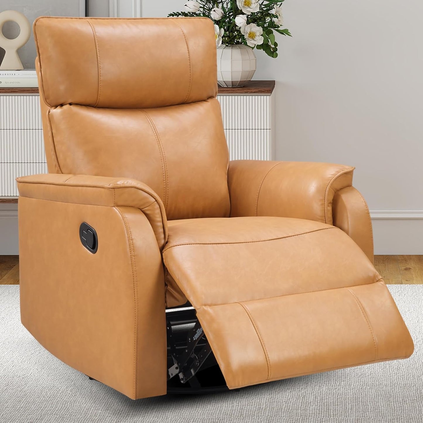 ANJ Recliner Chair, Swivel Rocker Chair for Adults,Glider Recliner Nursery Chair, Leather Manual Lazy Boy Reclining Chairs for Living Room, Bedroom, Home Office
