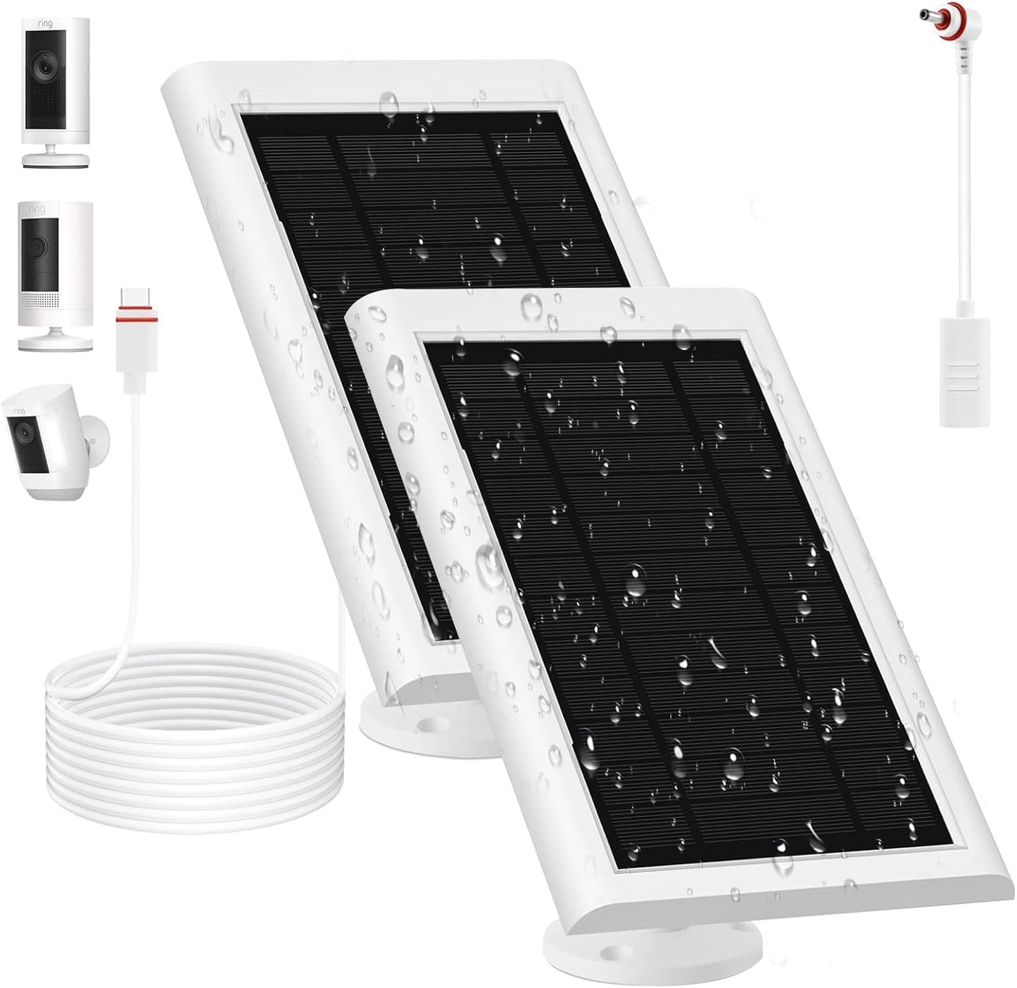 3 Pack Solar Panel for Ring Camera(2nd Generation) Dustproof Waterproof 5W Solar Panel with 10FT/3M Long Cable for Stick Up & Pro Spotlight Cam Battery for Security Camera