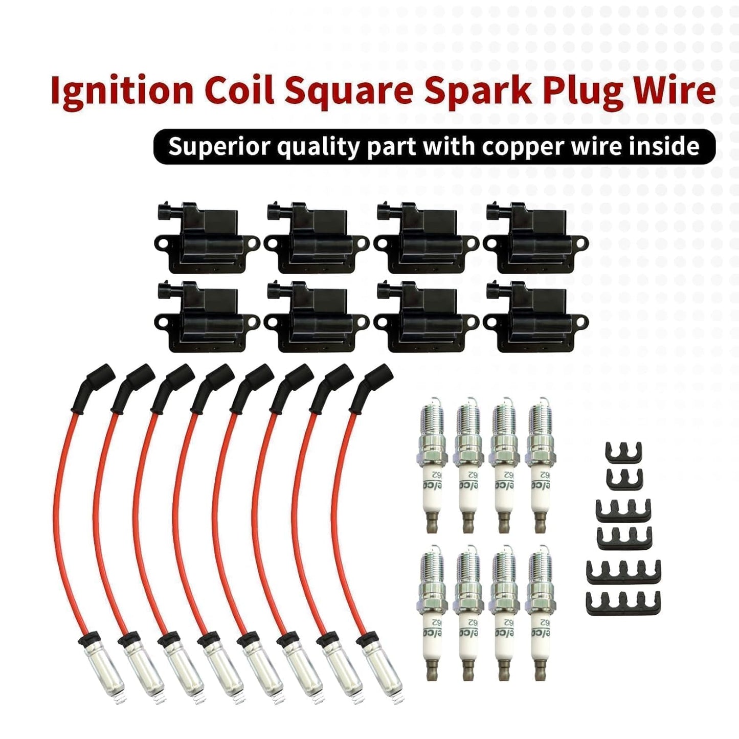 8 Pack UF271 Ignition Coils Double Iridium Spark Plugs & Wires Compatible with Silverado/Sierra 1500 2500 3500 Compatible with Yukon XL 1500 2500 1999-2007 4.8L 5.3L 6.0L 19299585 19299585