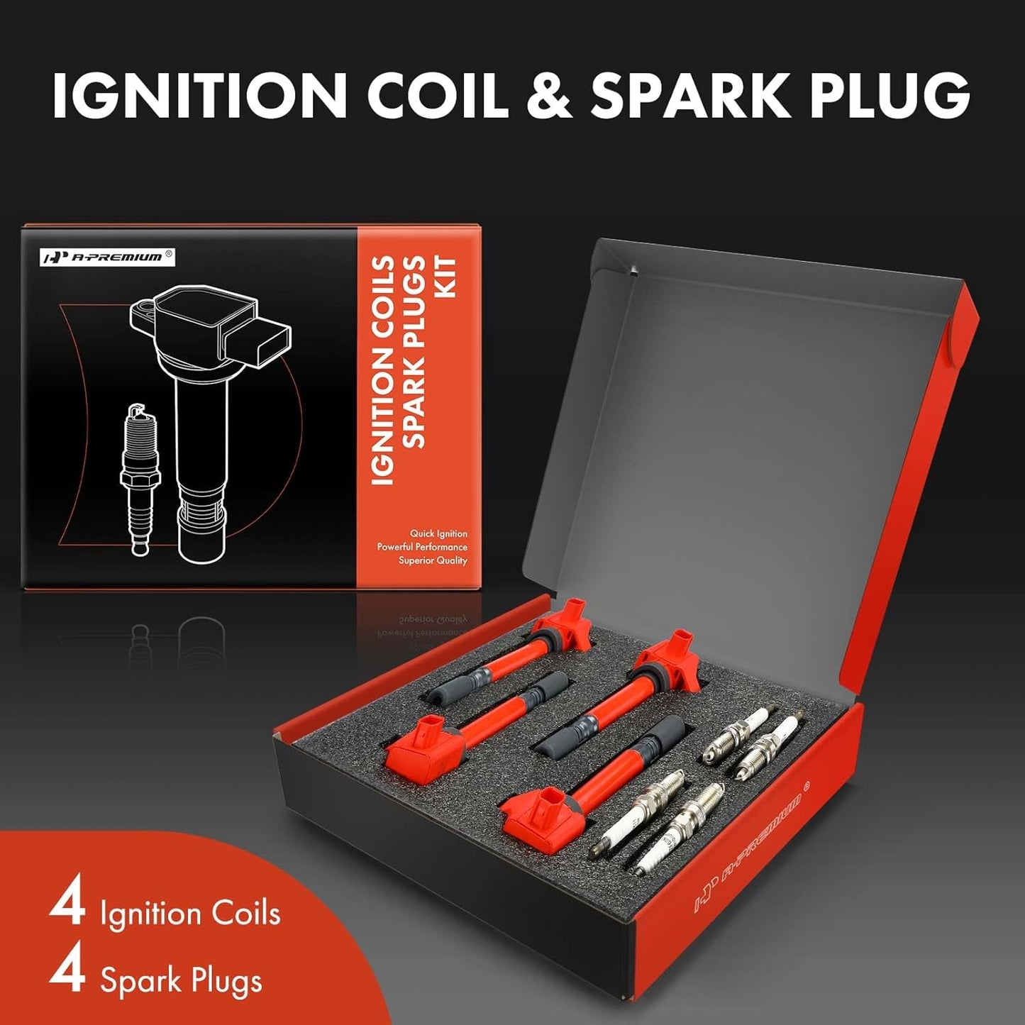A-Premium (Red) Set of 8 Ignition Coil Pack and Iridium Spark Plugs Compatible with Honda Civic 2006-2011 1.8L, Replace# 30520RNAA01, 099700101