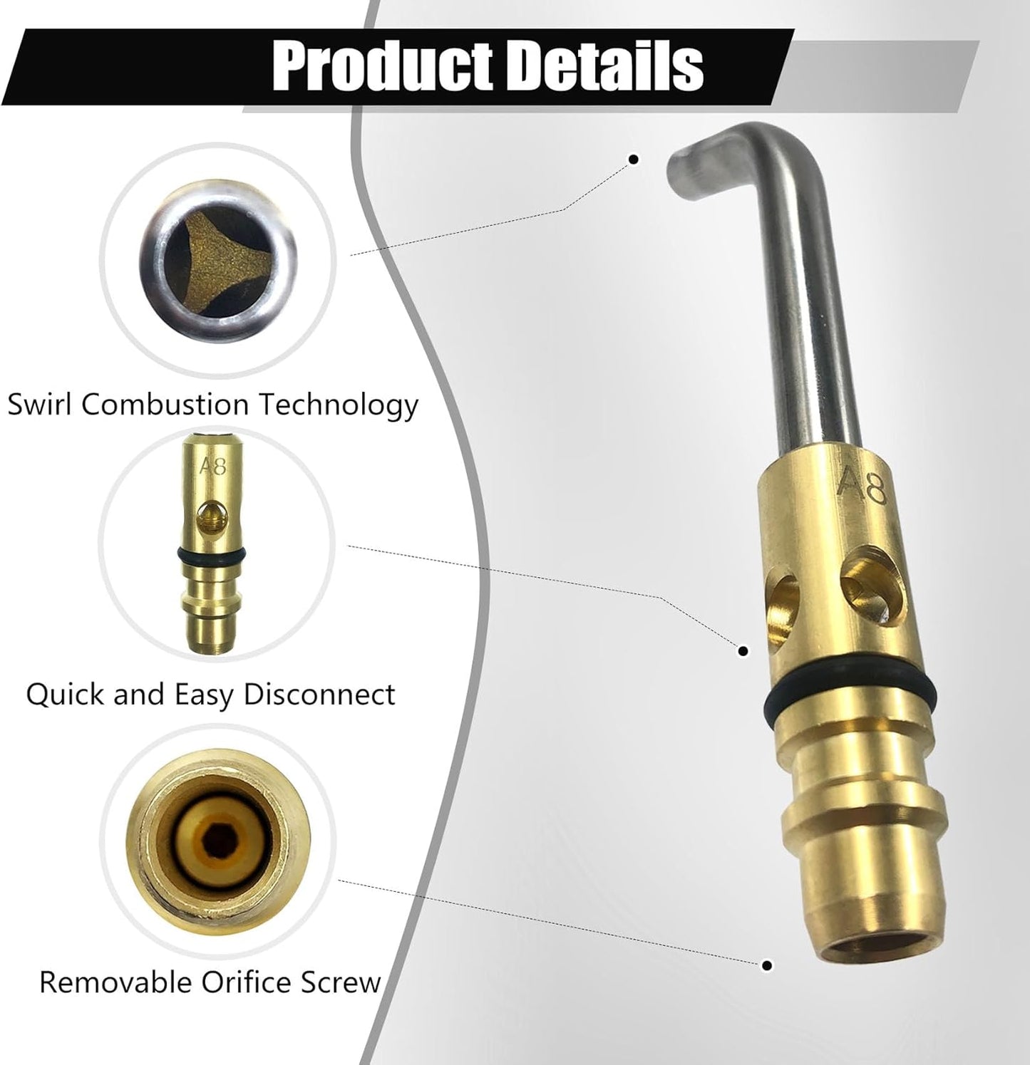 0386-0103 A-8 5/16" Air Acetylene Tip for Turbo Torch G-4 or PLF-A5 Handles, Soft Solder 1 to 2 in, Silver Braze 1/2 to 1 in, Manual Lighting, Quick Connect, Removable Orifice Screw