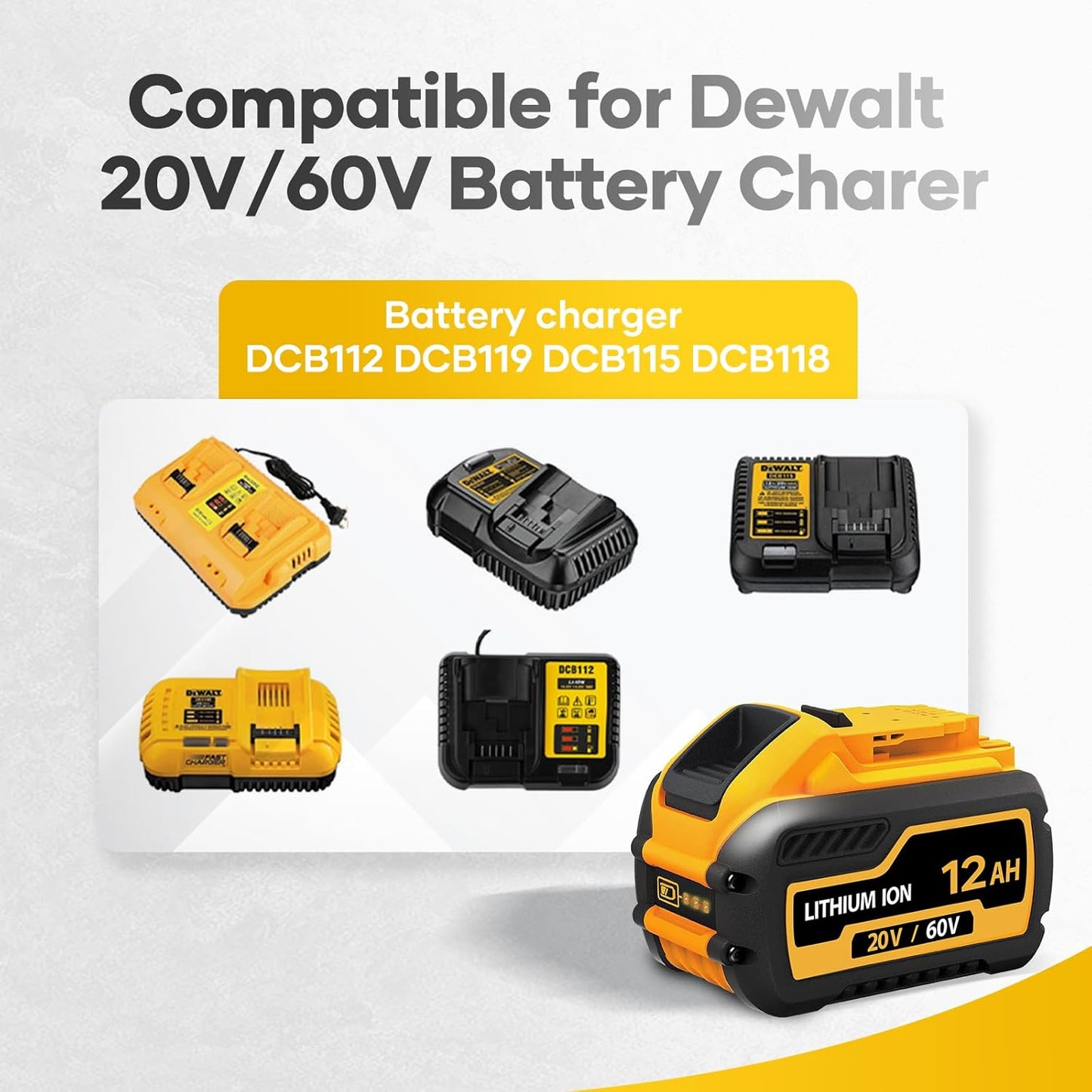 2-Pack 12000mAh Replace for Dewalt 20V 60V Max Battery Compatible with DCB606 DCB609 DCB612 DCB201 DCB200 DCB206 DCB207 Apply to Dewalt Cordless Power Tools