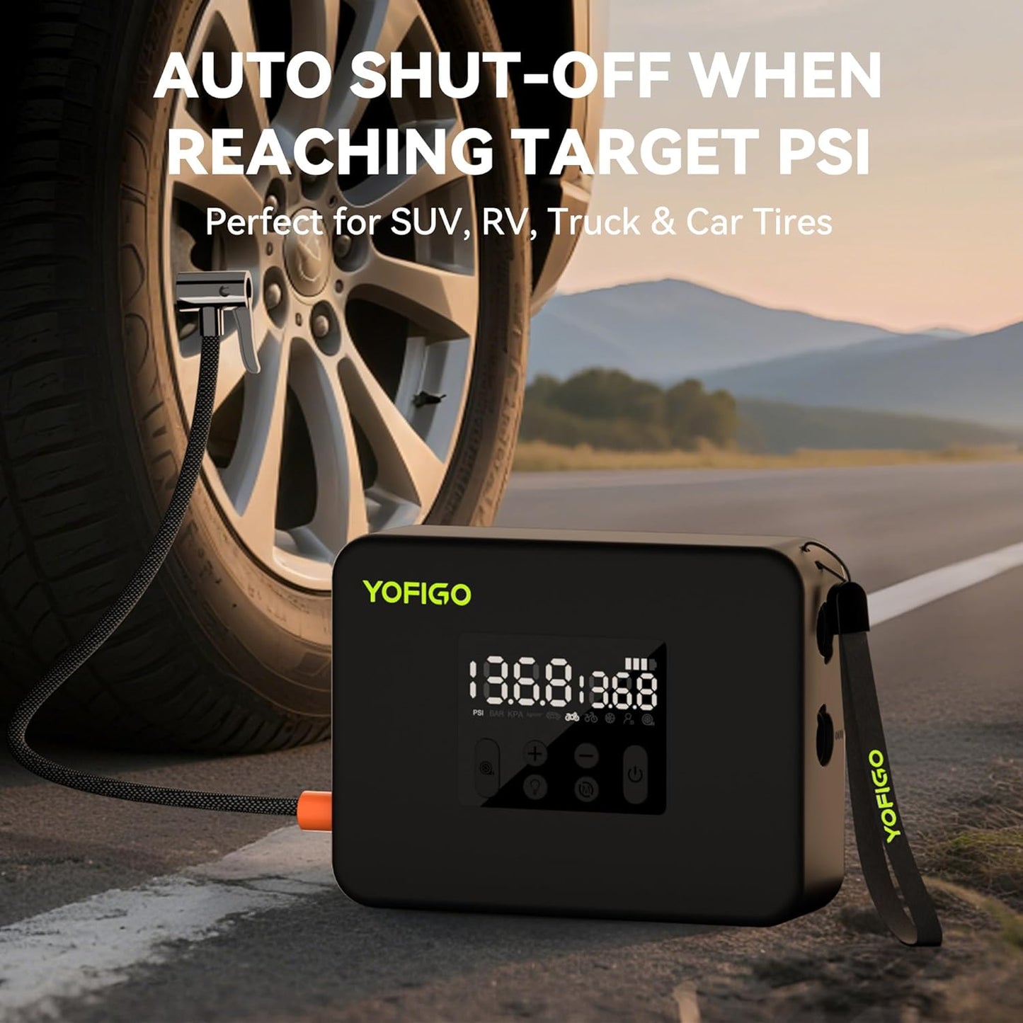Tire Inflator, Portable Air Compressor 160PSI Dual Power Electric Air Pump for Tire, Air Inflator in Auto Shut-Off, Digital Pressure Gauge Display, for Truck, Cars, Motorcycles, Bikes & Balls