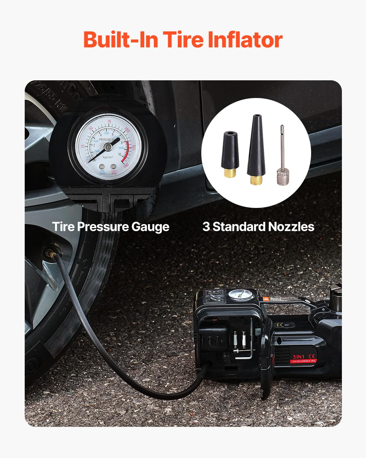 VEVOR Electric Car Jack, 5 Tons /11000 lbs, Scissor Jack with Built-in Inflator, 12V Tire Change Replacement with Impact Wrench & LED Light, Portable Jack kit for Sedan, SUV, Truck