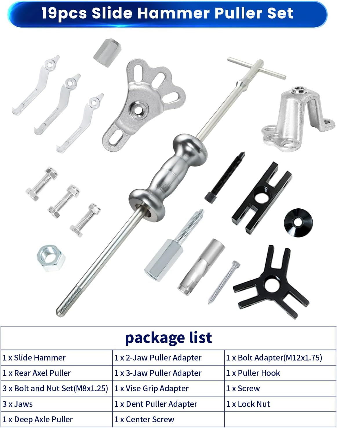 ATPEAM 9-Way Slide Hammer Puller Set | Front Wheel Hub Bearing Remover & Rear Wheel Axle Hub Dent Shaft Puller Tool Kit