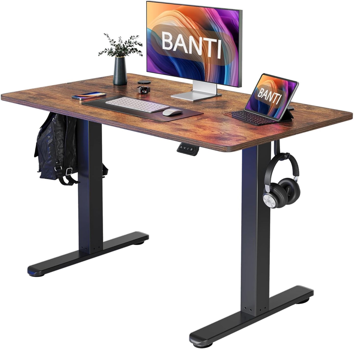 BANTI 55''x24''Height Adjustable Electric Standing Desk, Stand up Table, Sit Stand Home Office Desk with Splice Board, Rustic Brown Top
