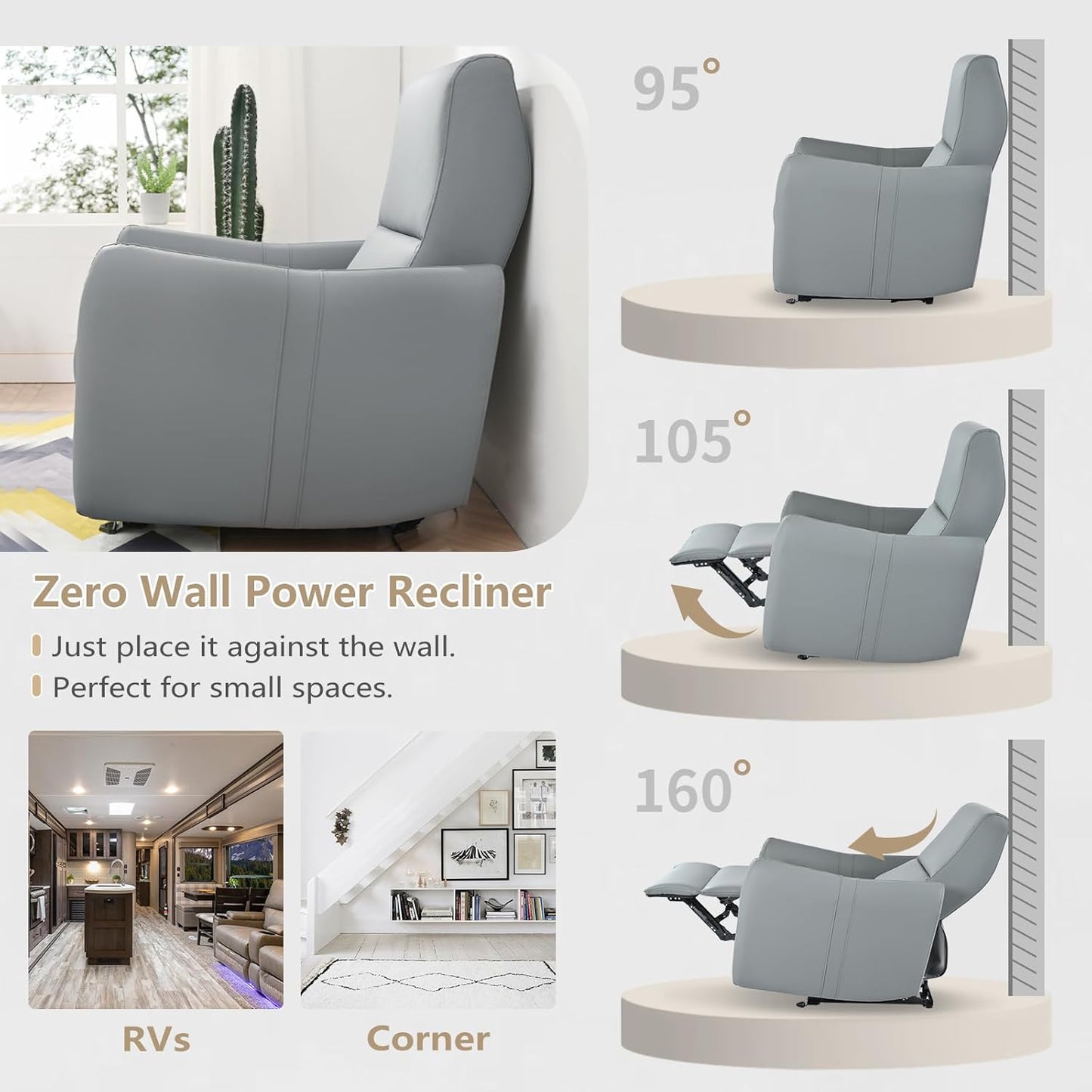 Wall Hugger Power Recliners for Small Spaces, Electric Recliners with USB, Modern RV Recliner Chair for Living Room, Apartment