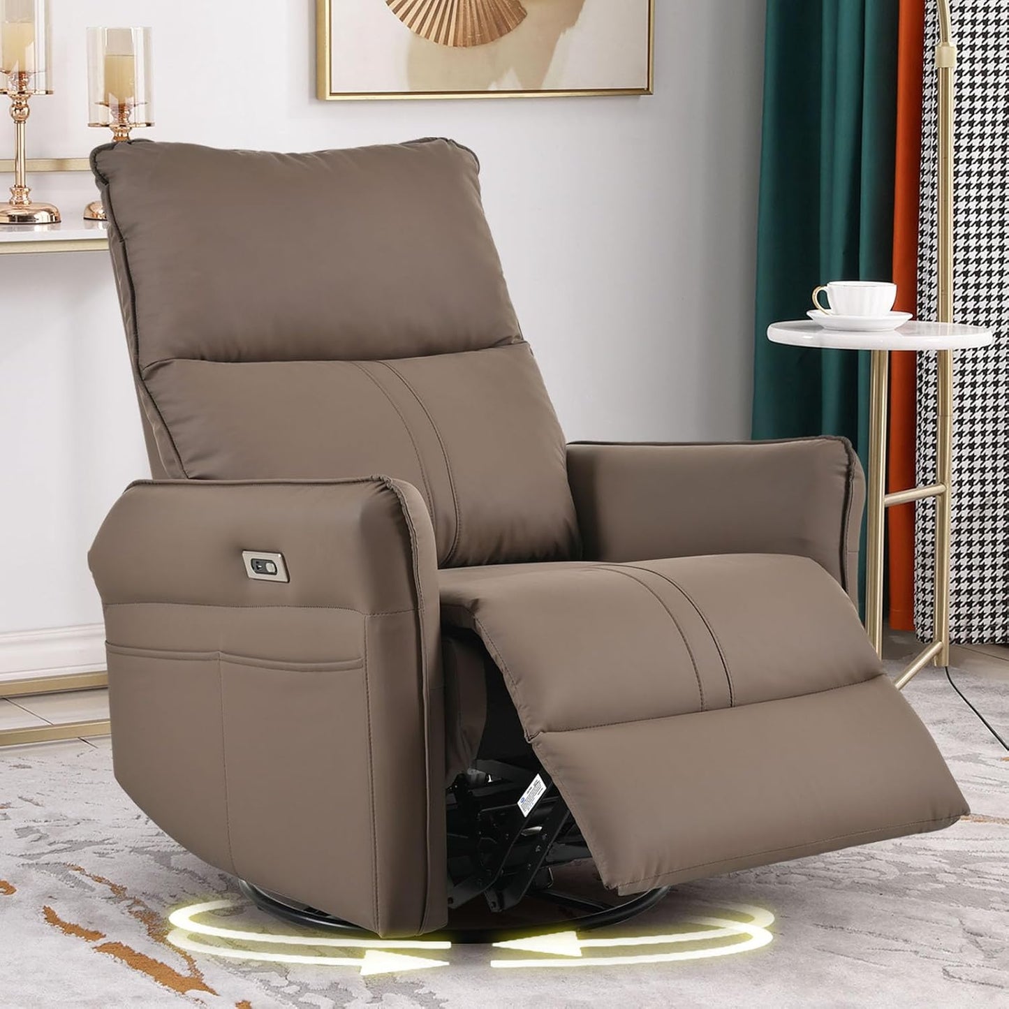 Swivel Rocker Recliner Chair, Modern Faux Leather Manual Recliner, Glider Recliner, 360 Swivel, 30 Rocking, Relaxing, Living Room, Bedroom