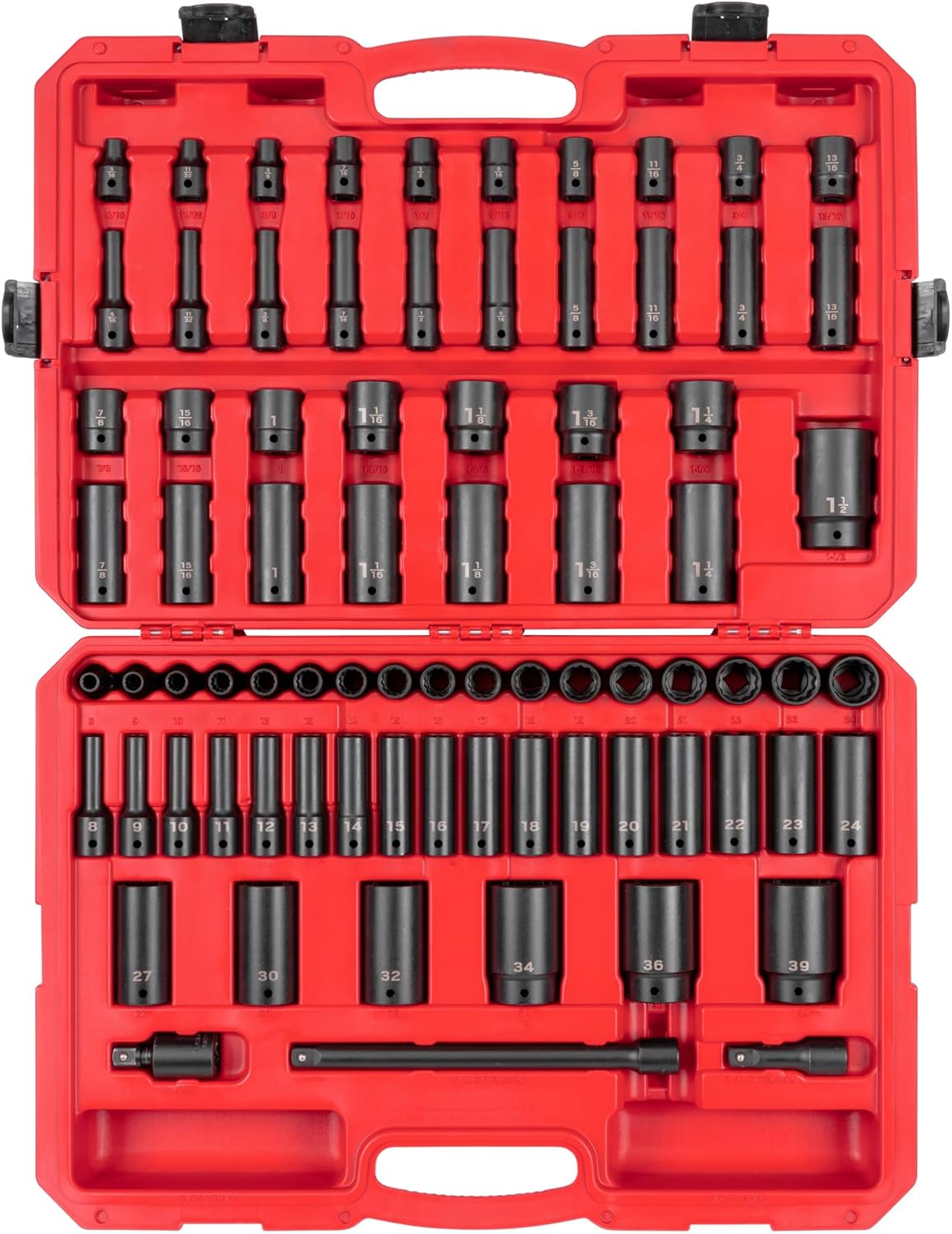 TEKTON 1/2 Inch Drive Deep 12-Point Impact Socket Set with Case, 17-Piece (8-24 mm) | SID92339