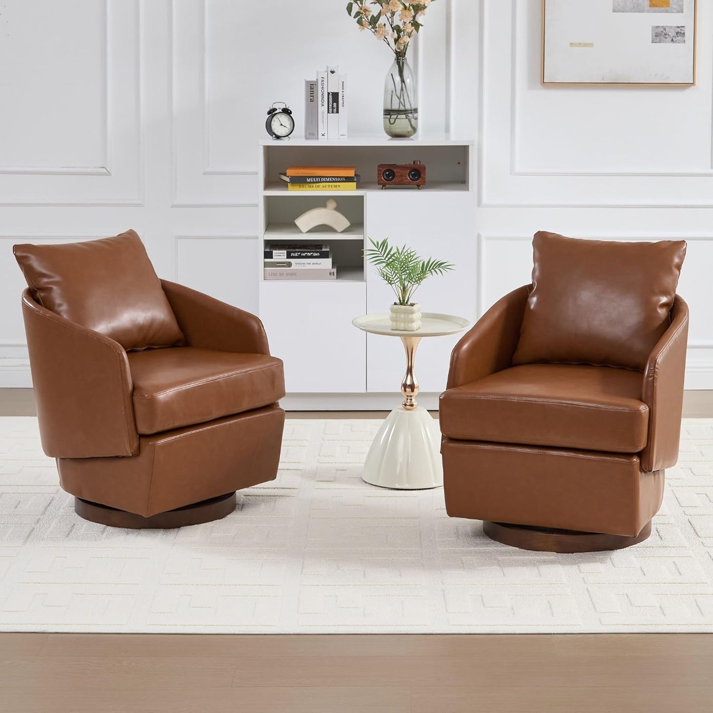 Beige Swivel Accent Chair,Comfy 360-Degree Swivel Barrel Chair with Back Pillow Living Room Bedroom Accent Arm Chairs Small Modern Upholstered Single Office Club Sofa Chair,Chenille