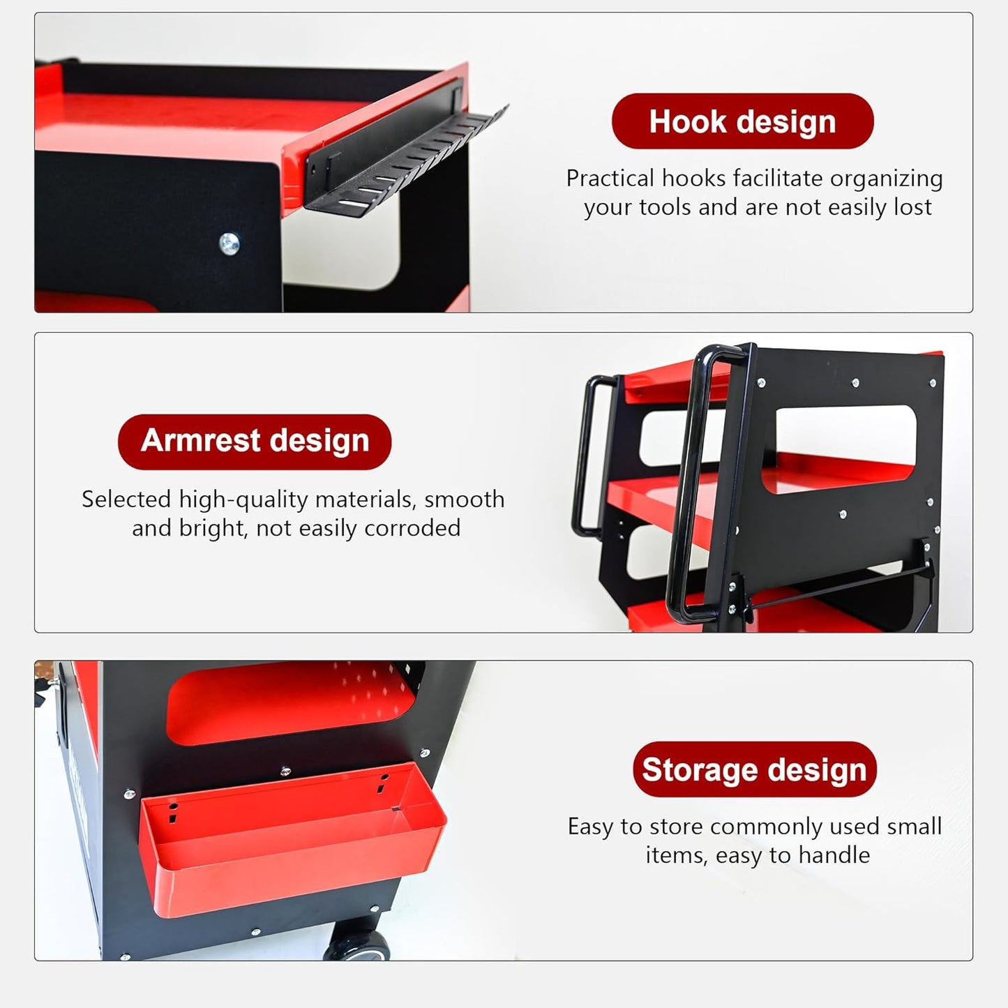 4-Tier 1-Cabinet Tool Cart on Wheels, Multifunctional Rolling Tool Chest Tool Storage with Key Lock and Handle, Rolling Tool Trolley Organizer Tool Case for Workshop, Diagnostics(Black+Red)