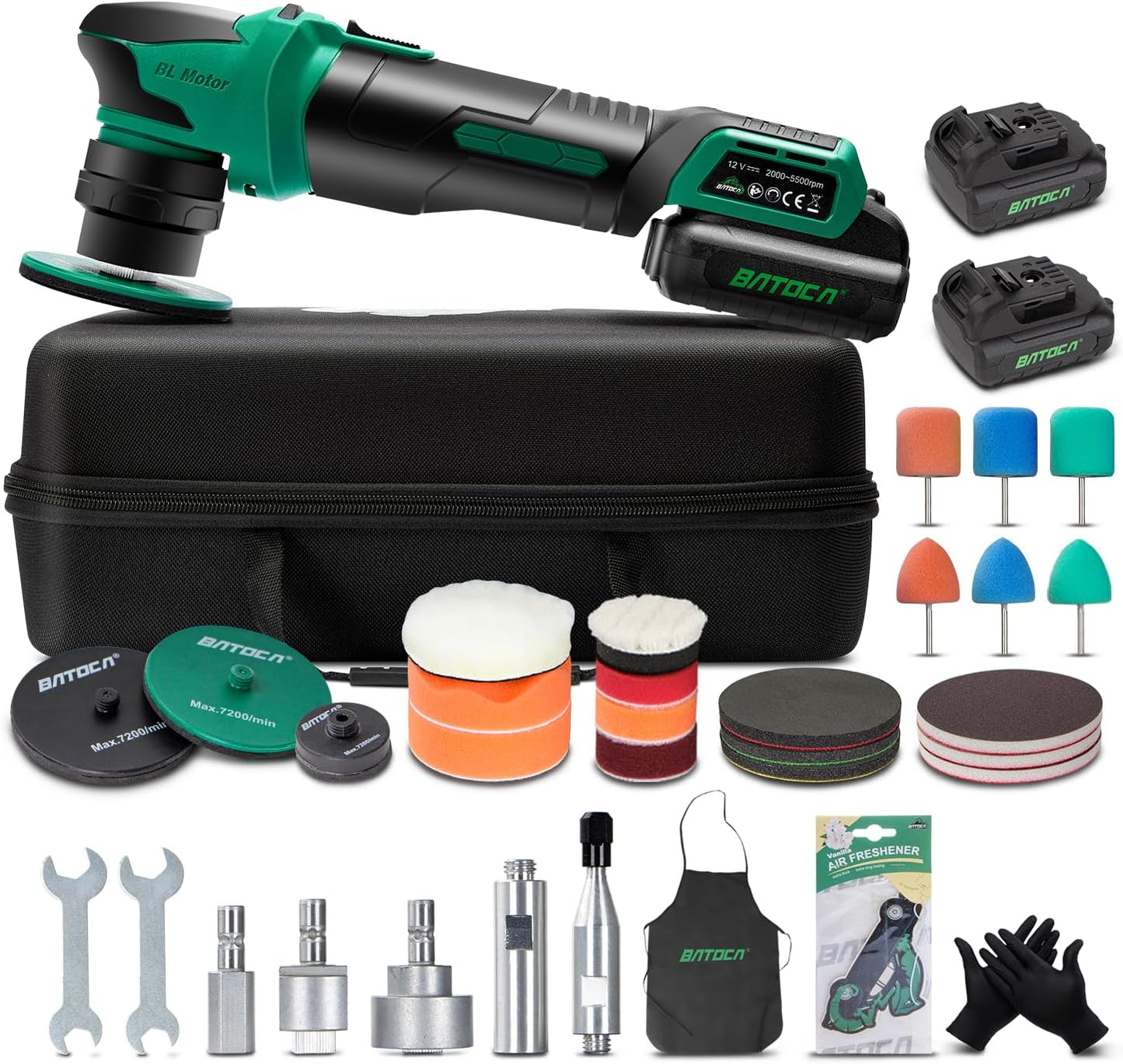 BATOCA S4 Cordless Polisher 3"/1" DA/RO Polisher- Brushless Motor & S2 Cordless Car Buffer - LED Display, 5Ah+2.5Ah Interchangeable Batteries for Car Detailing, Headlight Restoration, PRO Combo Kit