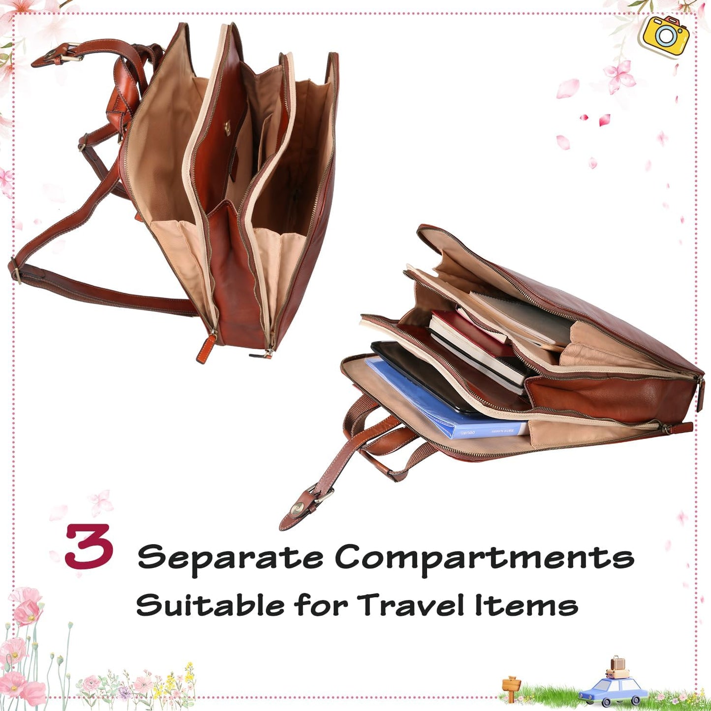 Banuce Full Grain Italian Leather Backpack Purse for Women Convertible 14 Inch Laptop Backpack for Work Travel Backpack with Luggage Strap Adjustable Strap Red Brown