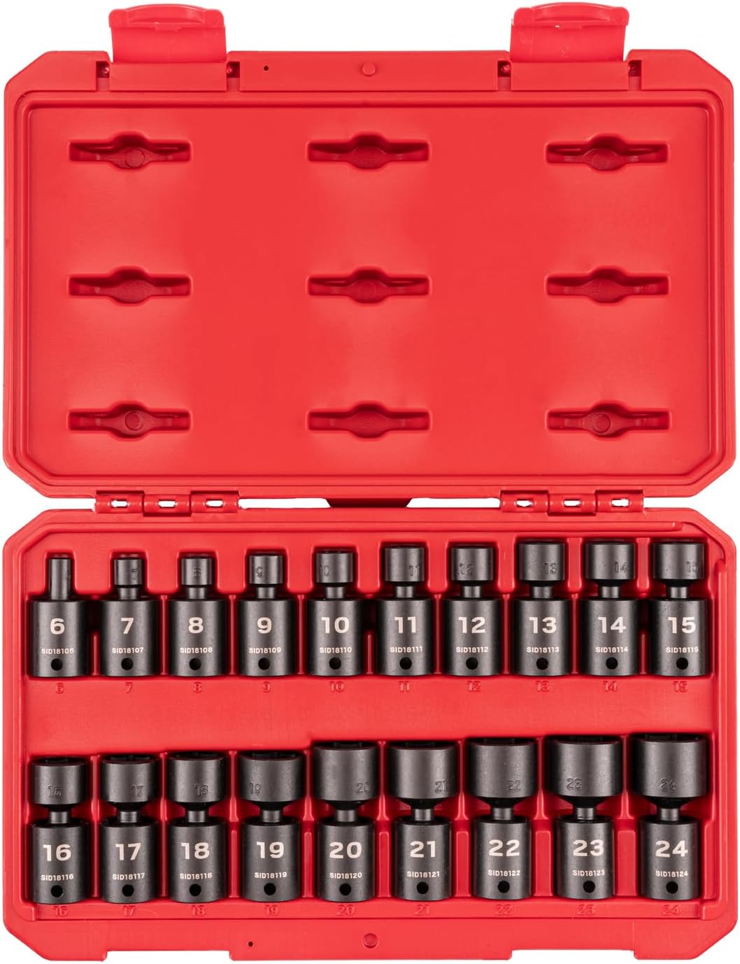 TEKTON 3/8 Inch Drive 6-Point Universal Joint Impact Socket Set with Case, 34-Piece (1/4-1 in., 6-24 mm) | SID97303