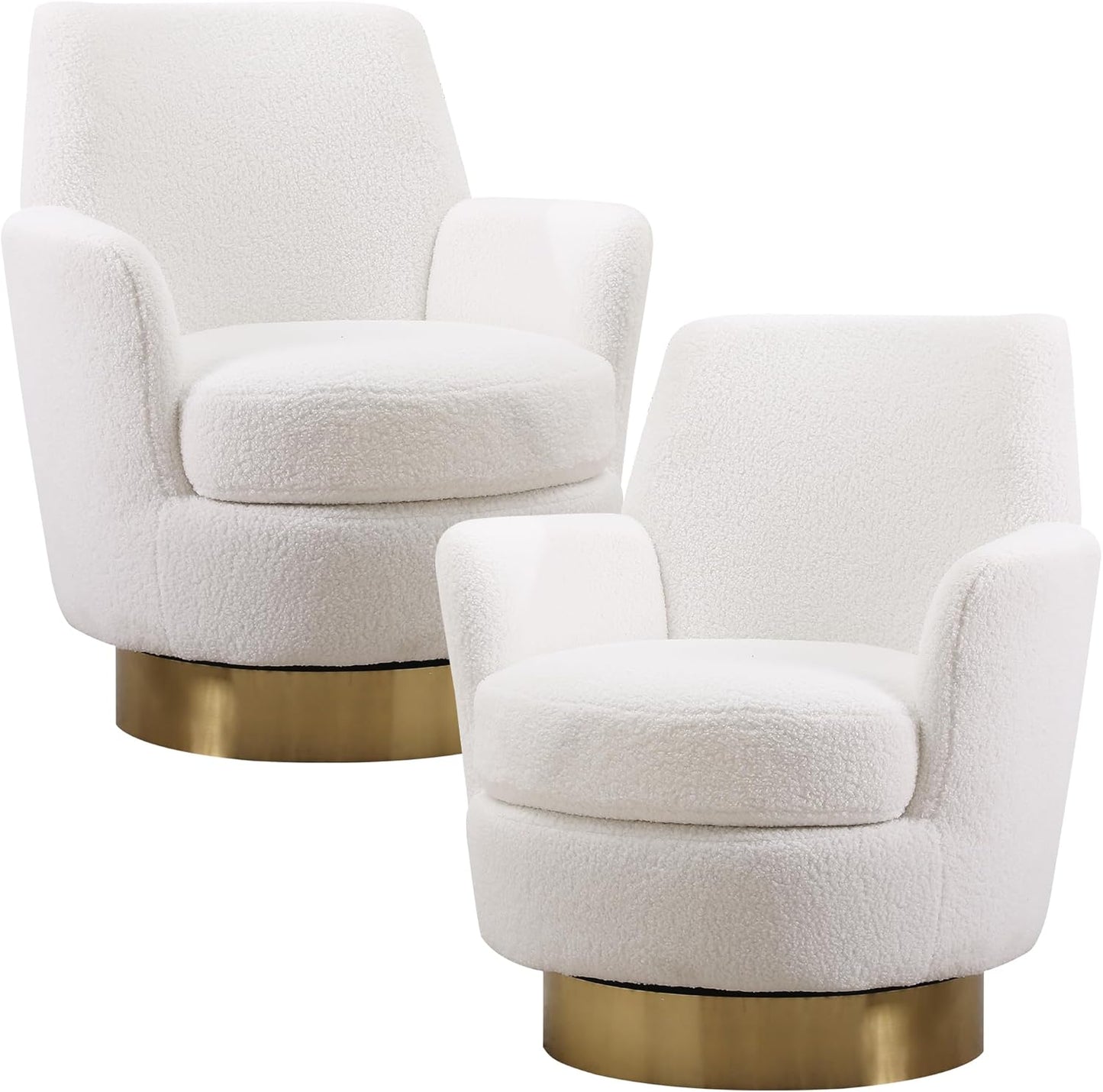 Swivel Barrel Chair Set of 2, Linen Modern Swivel Accent Chairs Armchair with Gold Stainless Steel Base, Reading Chair for Bedroom Comfy Round Barrel Chair for Living Room, Beige
