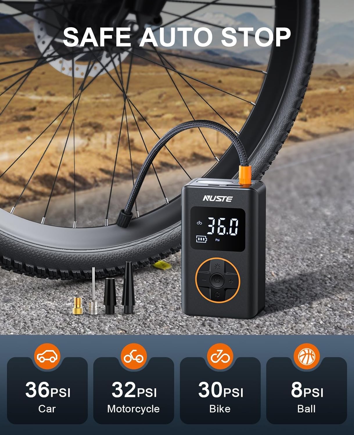 Tire Inflator Portable Air Compressor with Upgrade Dual Screen, 150 PSI Cordless Air Pump for Car, Bicycle, Motorcycle Tires & Balls, Electric Bike Tire Pump with Pressure Gauge, LED Light