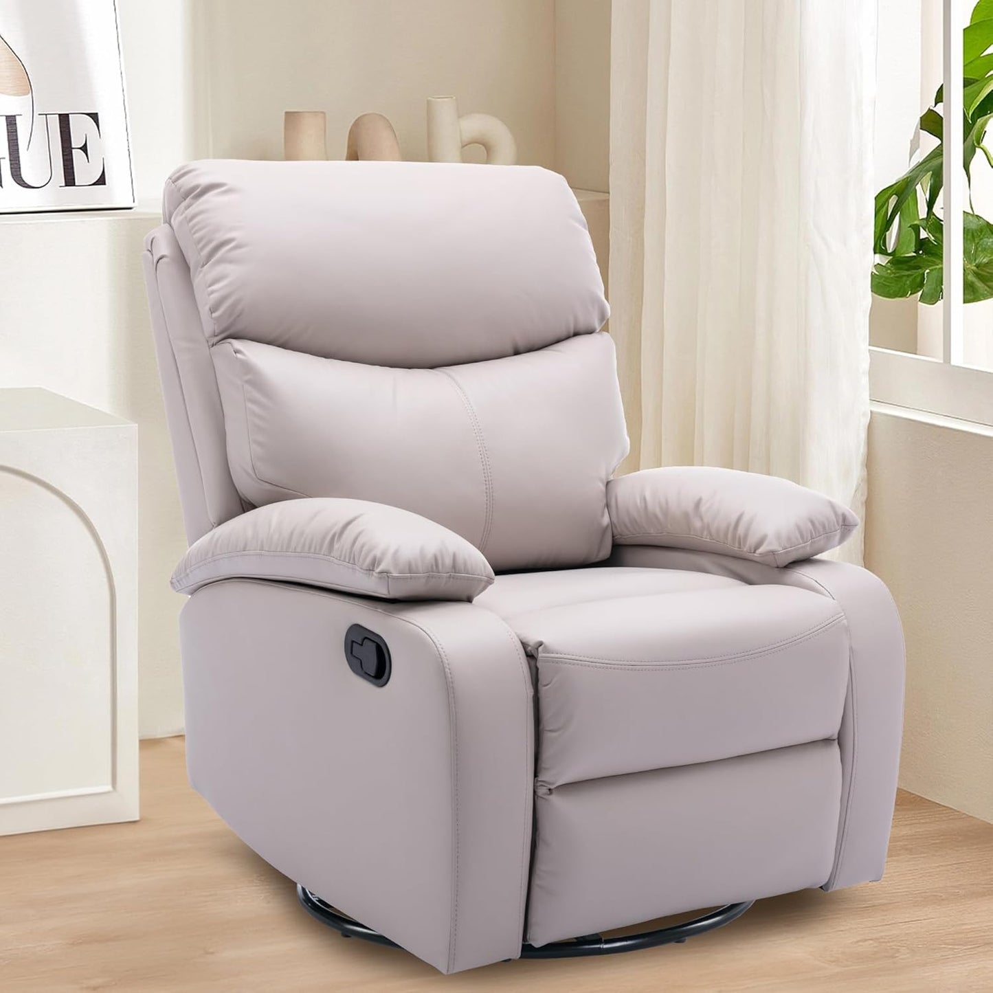 Swivel Rocker Recliner Chair, Rocking Chairs with Microfiber Leather, Small Manual Recliner Chair for Living Room, Nursery, Bedroom, RV, Beige