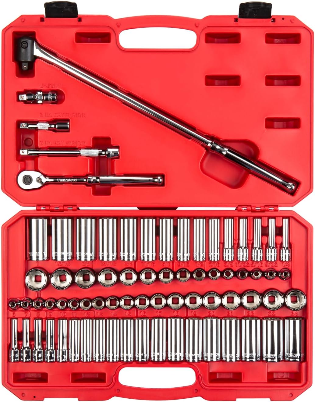 TEKTON 3/8 Inch Drive 12-Point Socket and Ratchet Set with Case, 46-Piece (5/16-3/4 in., 8-19 mm) | SKT15302