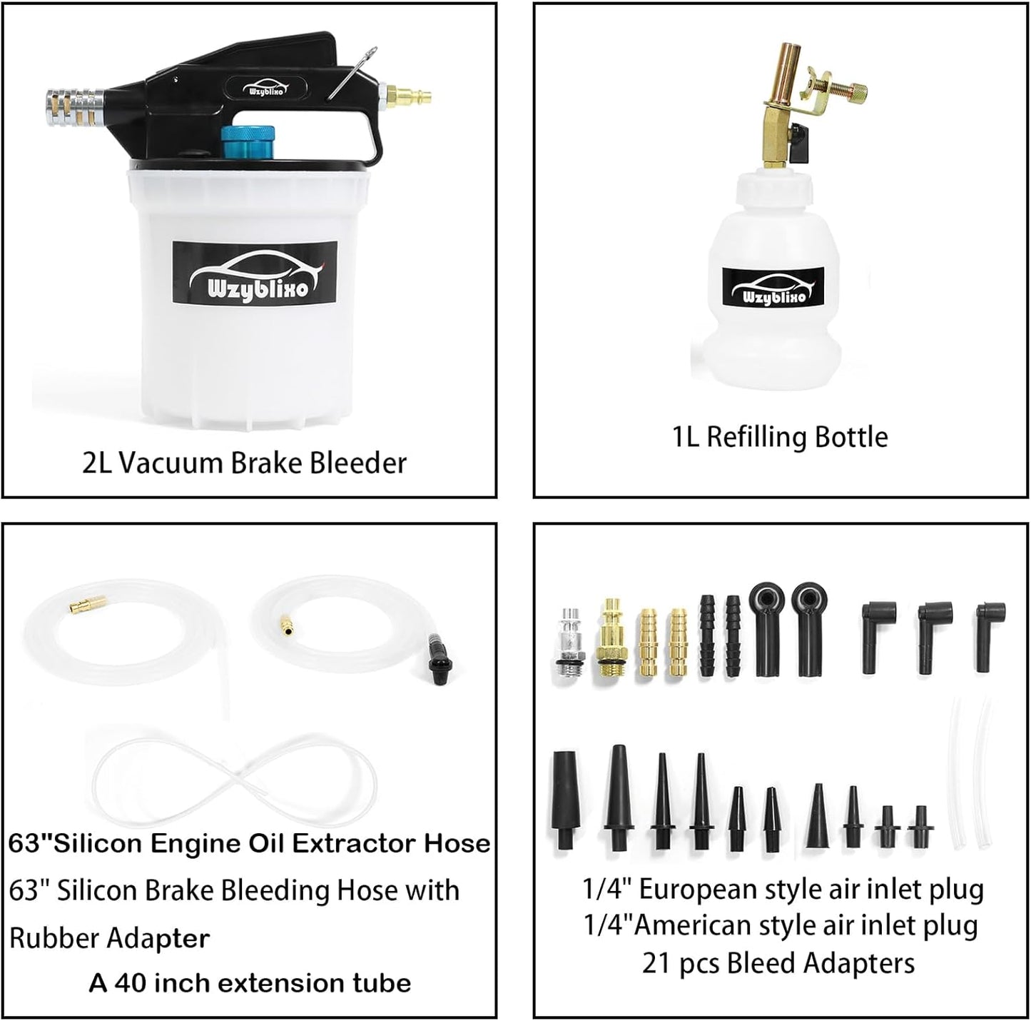 2L Vacuum Brake Bleeder - Vacuum Brake Bleeder Kit with Brake Fluid Extractor and 1L Refilling Bottle with Adapters
