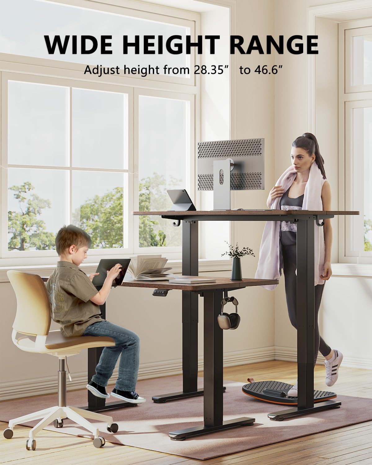 BANTI 55''x24''Height Adjustable Electric Standing Desk, Stand up Table, Sit Stand Home Office Desk with Splice Board, Rustic Brown Top