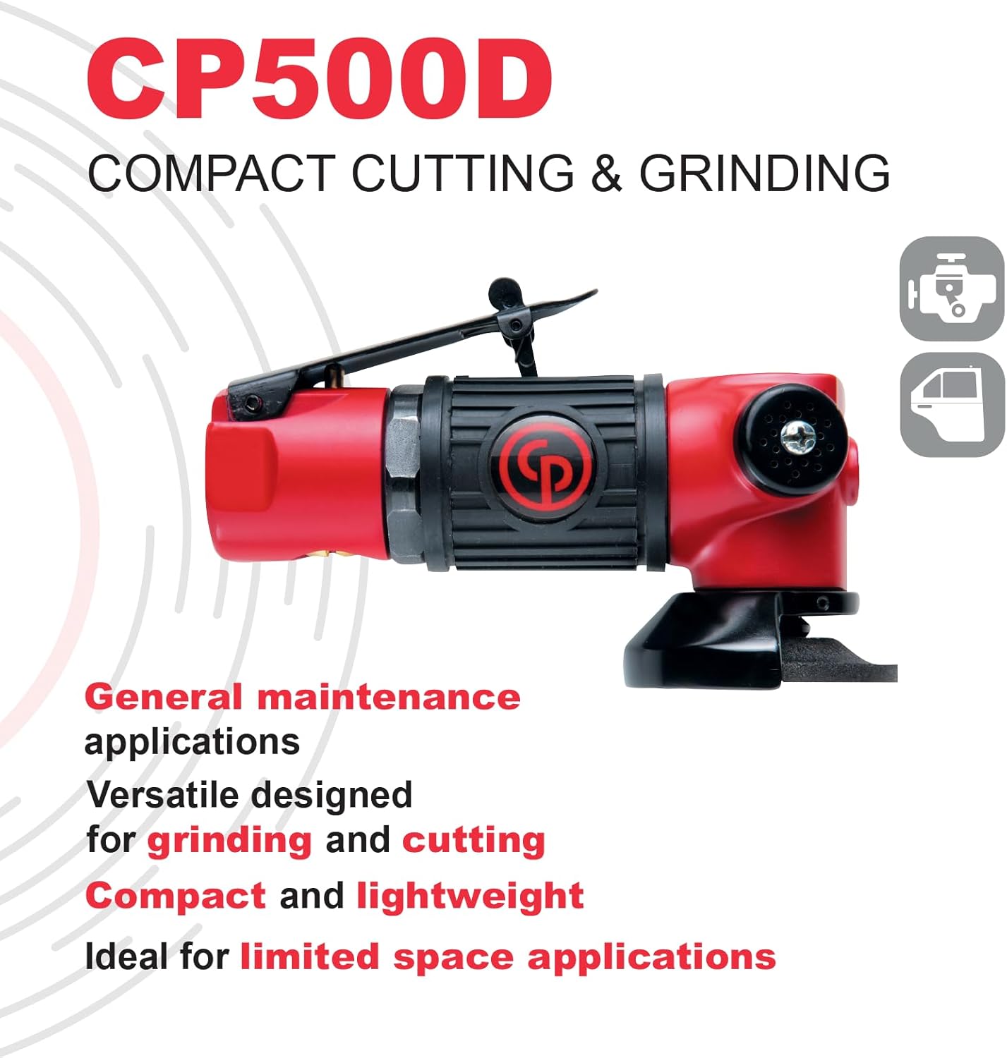 Chicago Pneumatic CP7500D - Air Grinder Tool, Welder, Woodworking, Automotive Car Detailing, Stainless Steel Polisher, Heavy Duty, Right Angle Grinder, 2 Inch (50 mm), 0.2 HP / 150 W - 22000 RPM , Red
