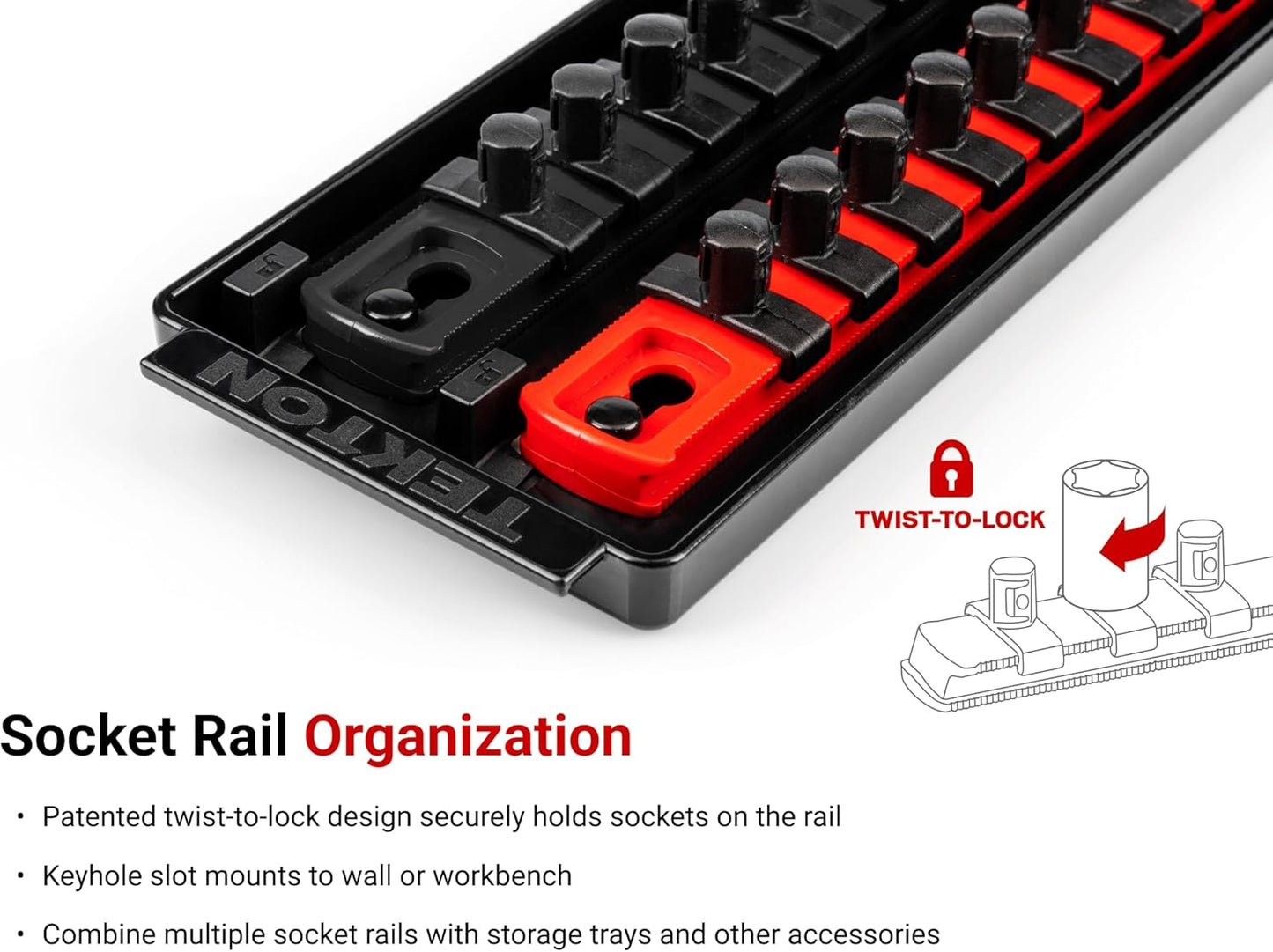 TEKTON 3/8 Inch Drive 12-Point Socket Set with Rails and Trays, 68-Piece (1/4-1 in., 6-24 mm) | SHD91221