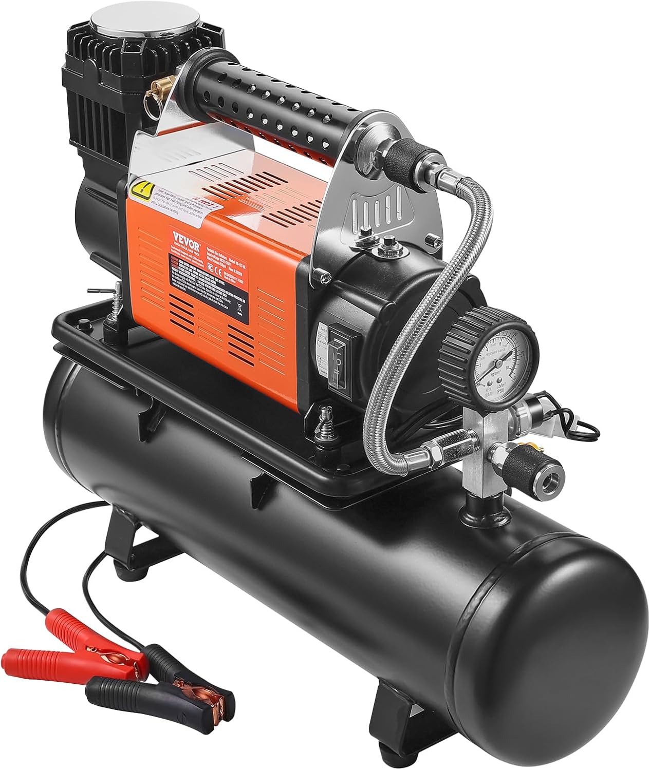 VEVOR 12V Portable Tire Inflator, 7.06CFM Heavy Duty Air Compressor, 150PSI Offroad Air Pump with Adapters for Car SUV RV Truck - Include 6.5FT Power Cord, 26FT Air Hose with Pressure Gauge, Carry Bag