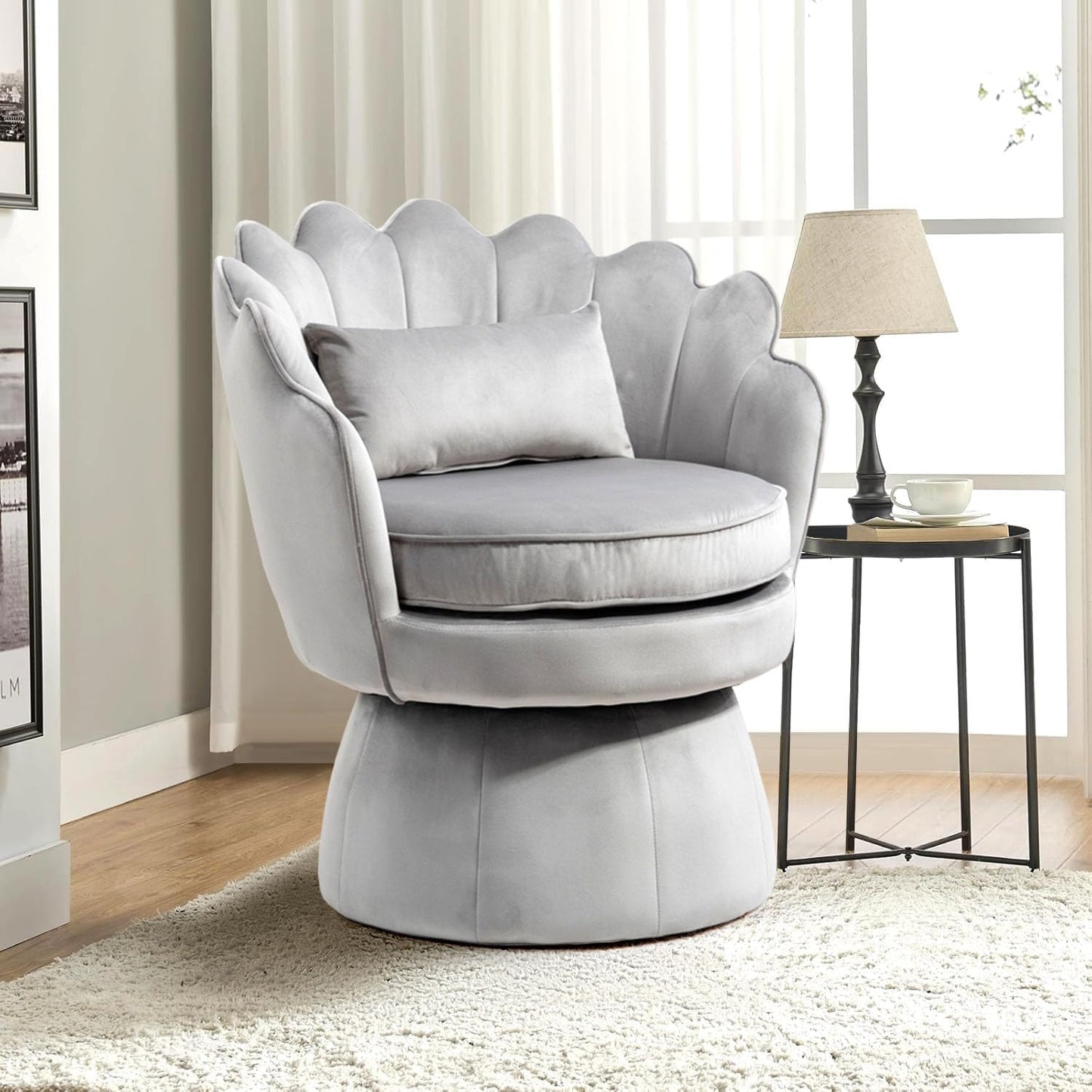 Swivel Barrel Chairs Set of 2, Small Accent Armchair, Navy Blue Velvet Upholstered, Mid-Century Modern Style, for Living Room/Bedroom/Waiting Room, for Relaxing & Reading, Pillow Included