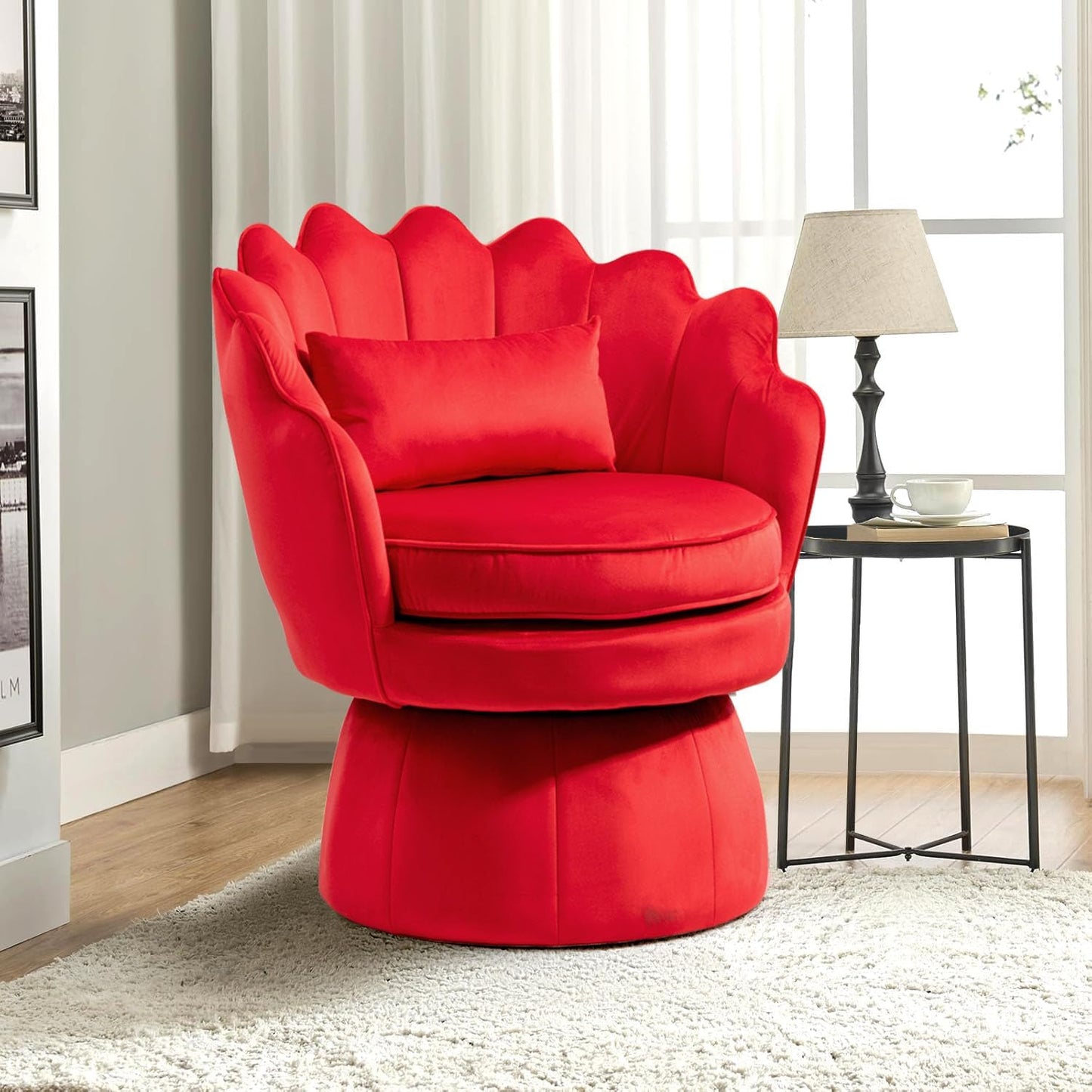 Swivel Barrel Chairs Set of 2, Small Accent Armchair, Navy Blue Velvet Upholstered, Mid-Century Modern Style, for Living Room/Bedroom/Waiting Room, for Relaxing & Reading, Pillow Included