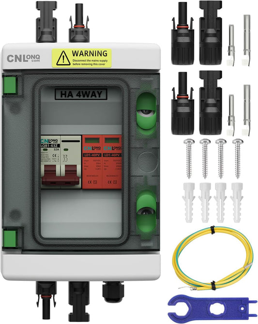 Solar Disconnect Switch 32 Amp DC 500V Circuit Breaker with Lightning Surge Protector Arrester and IP65 Breaker Box Plug-and-Play for Outdoor Solar Panel System