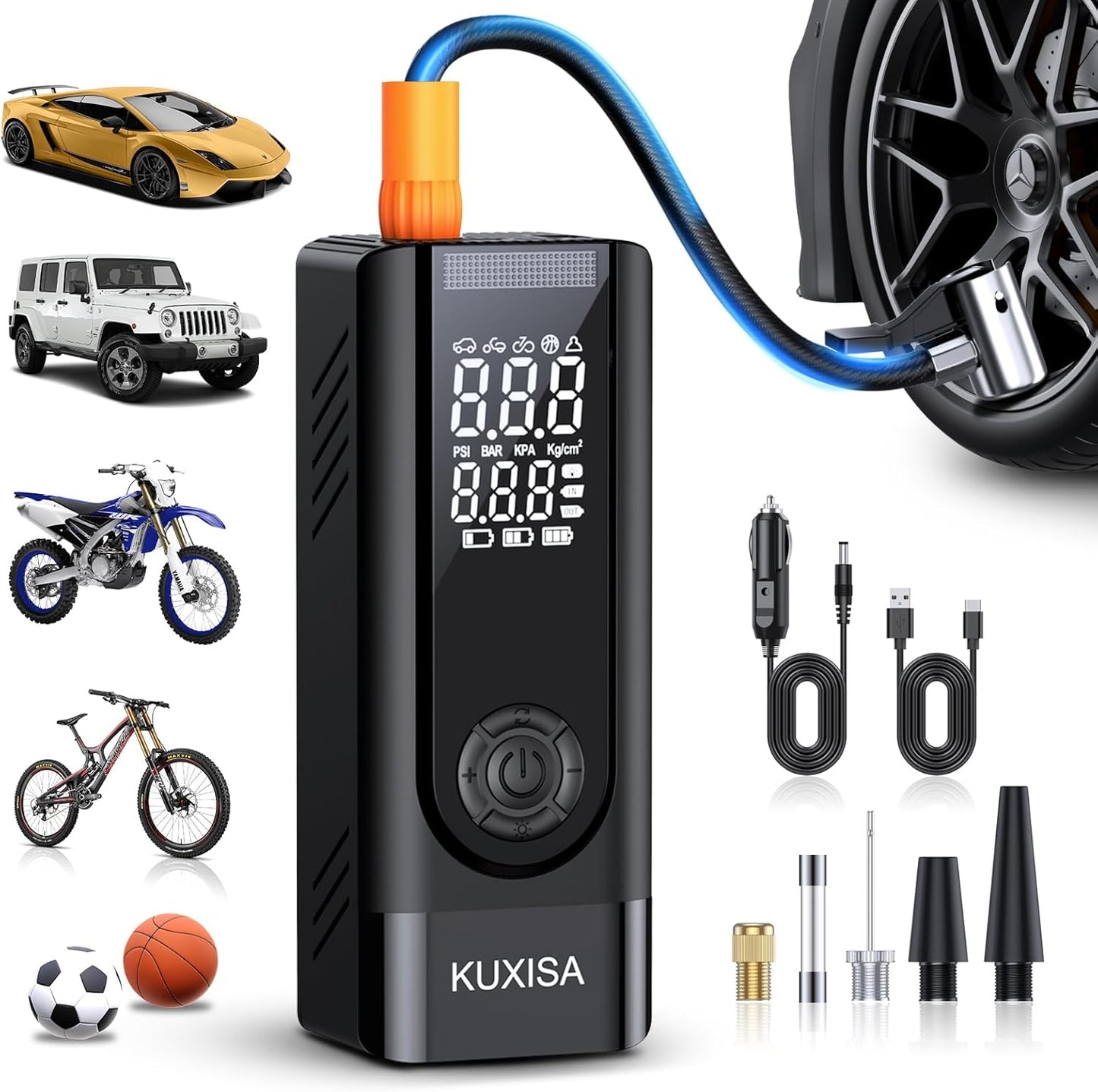Tire Inflator Portable Air Compressor,180PSI & 3X Faster Air Pump for Car Tires with Digital Pressure Gauge, 25000mAh Air Compressor for Car, Motorcycle, Bicycle, Ball and More