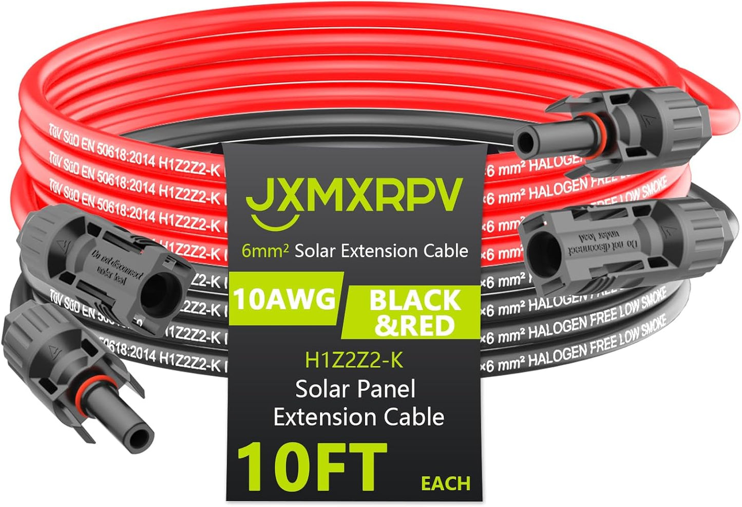 50Ft 10AWG Solar Cable Extension with Protection Cover, Solar Wire with Tool-Free Solar Connectors, IP68 Waterproof PV Cable, Solar Panel Extension Cable 10Gauge for Home Boat RV Solar Panels(50ft)