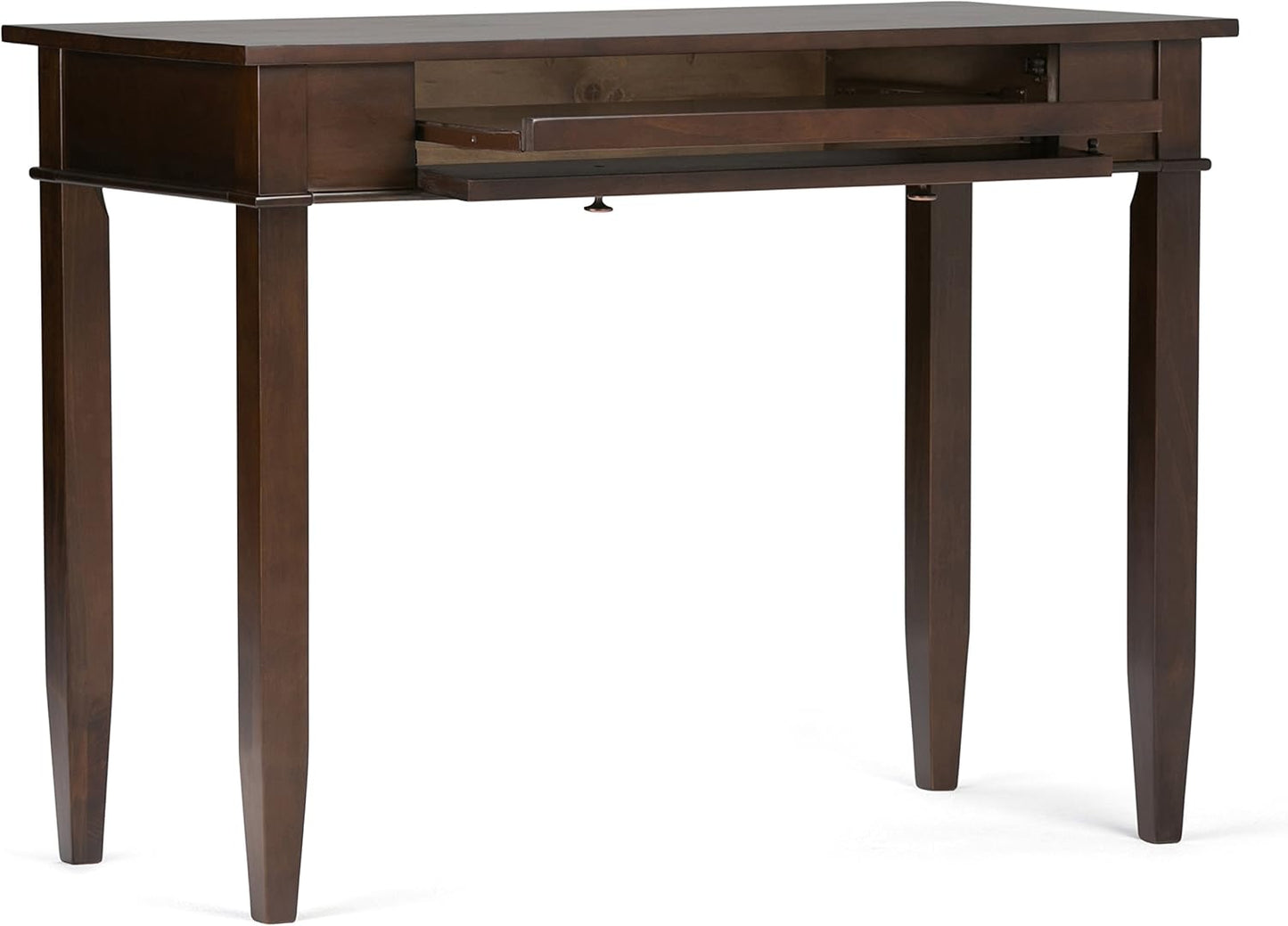 SIMPLIHOME Carlton Desk - 42-Inch Wide Solid Wood Writing Desk in Dark Tobacco Brown, Transitional Home Office Computer Table for Study or Compact Space with Flip-Down Keyboard Tray
