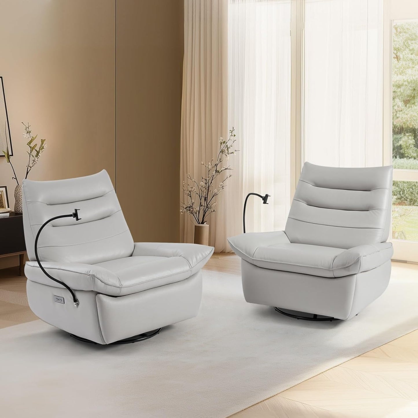 Accent Chairs 360° Recliner Chair Swivel Rocker Chair for Adults, Nursery Swivel Chairs for Living Room, High Back Upholstered Deep Seat Lazy Boy Recliner Chairs (Polyester Fabric- Dark Gray-1PCS)