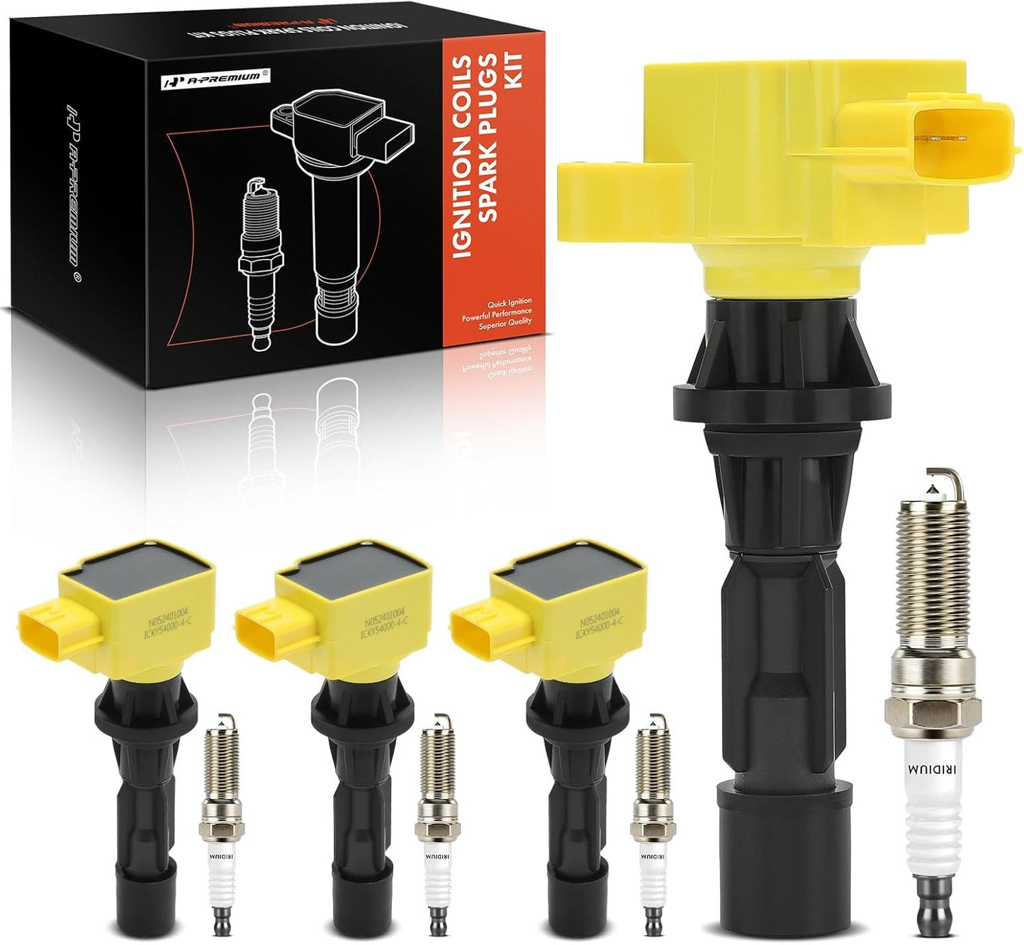 A-Premium Set of 4 Ignition Coil Pack and Iridium Spark Plugs Compatible with Mazda 3 2006-2013, 6 2006-2013, CX-7 2010-2012, 2.0L 2.3L 2.5L