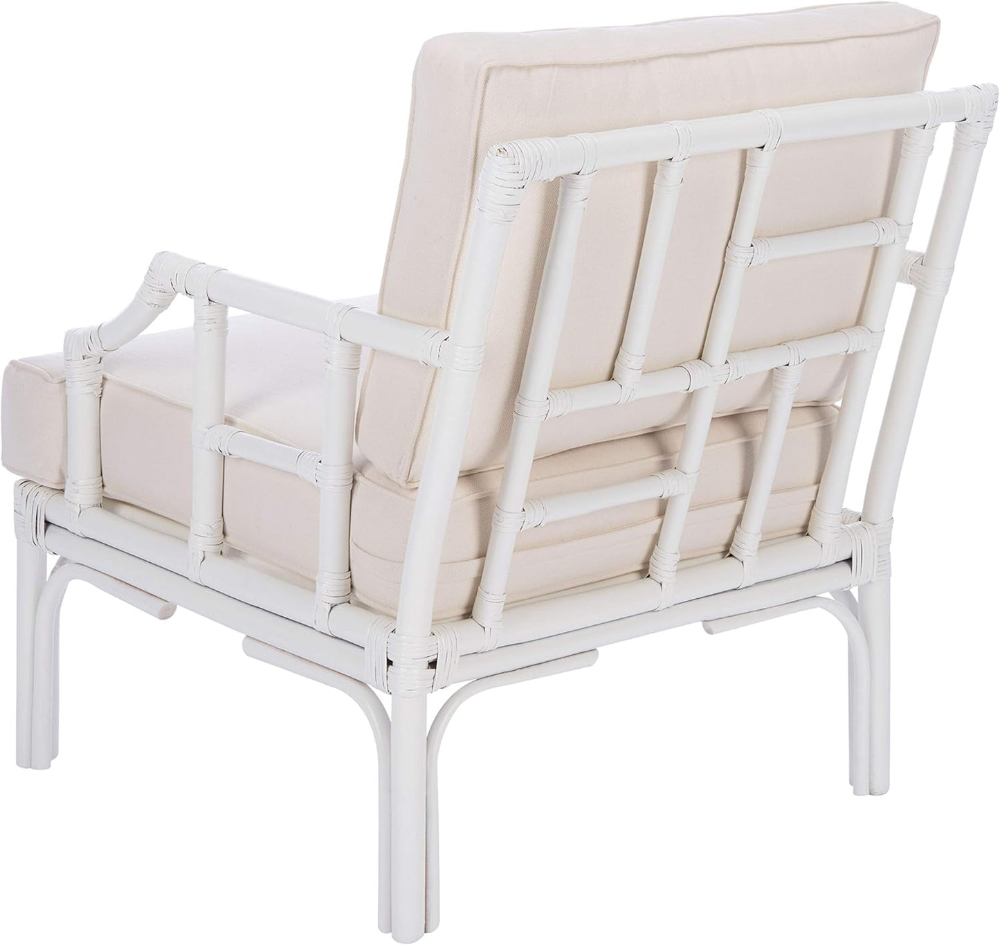 SAFAVIEH Home Kazumi Coastal White Rattan Cushion Accent Chair (ACH6508A)