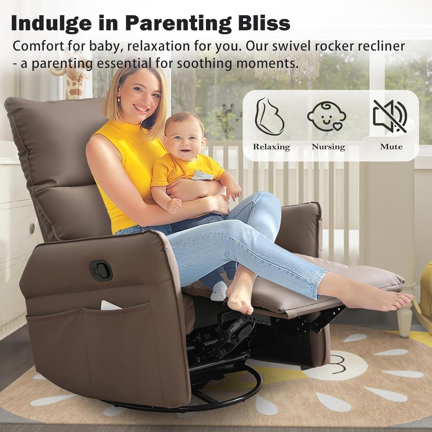 Swivel Rocker Recliner Chair, Modern Faux Leather Manual Recliner, Glider Recliner, 360 Swivel, 30 Rocking, Relaxing, Living Room, Bedroom