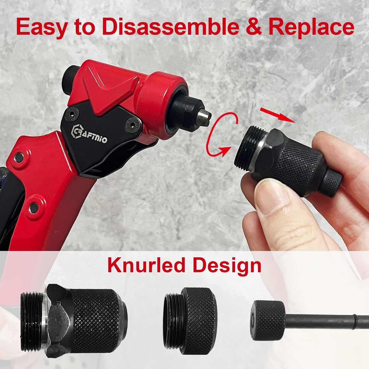 2 in 1 Rivet Nut Tool, Rivet Gun, 360° Swivel Head Multi-Application Tool with 4 Rivet Heads and 8 Metric & SAE Mandrels, Hand Riveter Tool with 80 Rivets and 80 Rivet Nuts, Designed for Tight Space