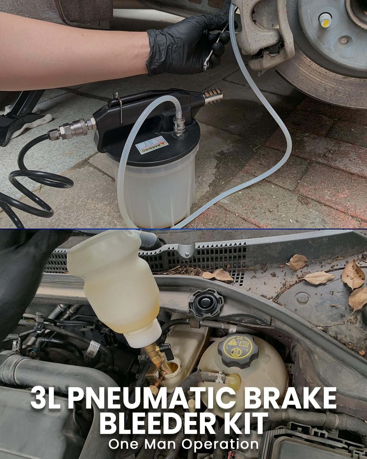 SIXIWANZI 3L Vacuum Brake Bleeder Kit, Pneumatic Fluid Extractor with 15 Adapters and 1L Refilling Bottle