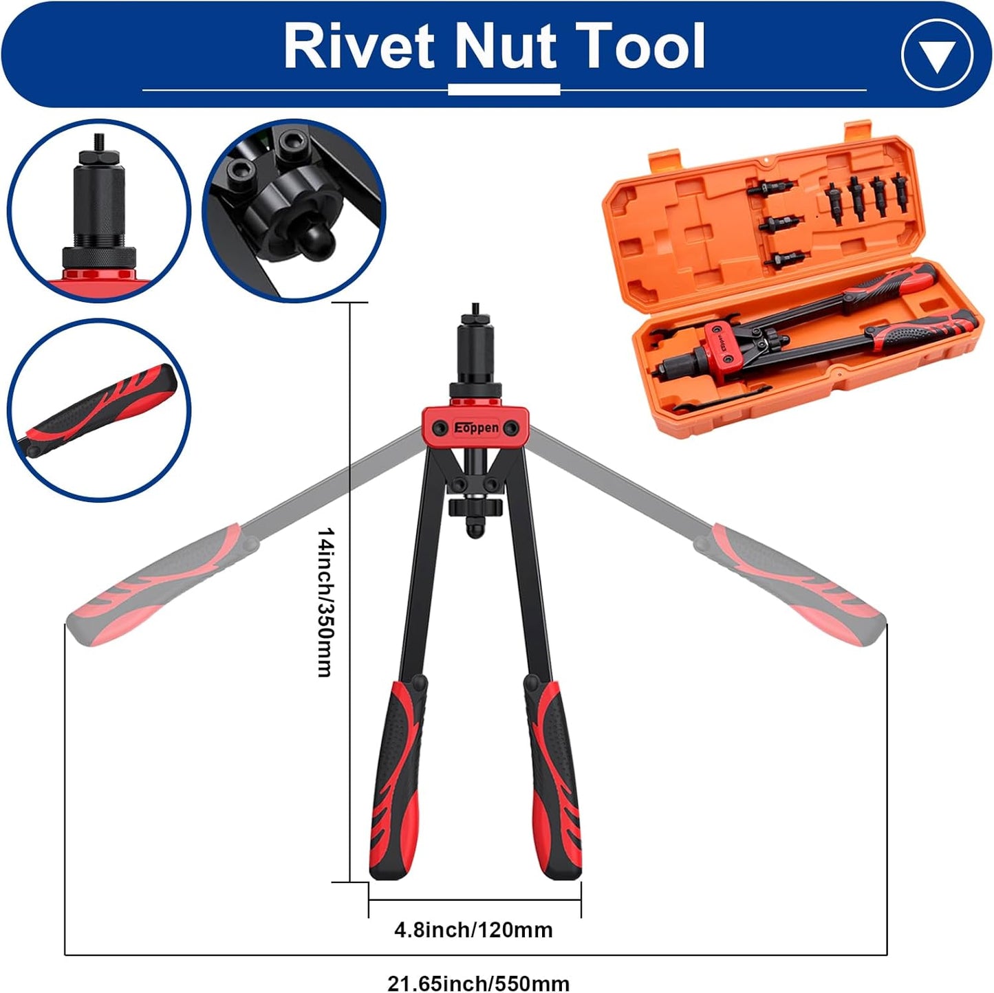 Tnisesm Rivet Nut Tool Kit with 501Pcs Rivet Nuts(10-24,1/4-20, 5/16-18, 3/8-16, M5, M6, M8, M10) 8Pcs Metric & SAE Mandrels, Step Drill Bit and Rugged Carrying Case Nutsert Tool Kit