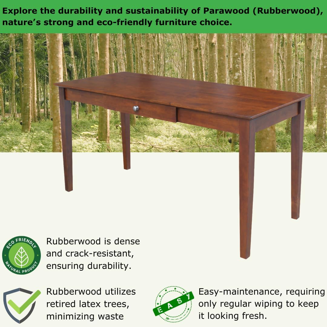 Solid Wood Writing Desk with Drawer, Espresso