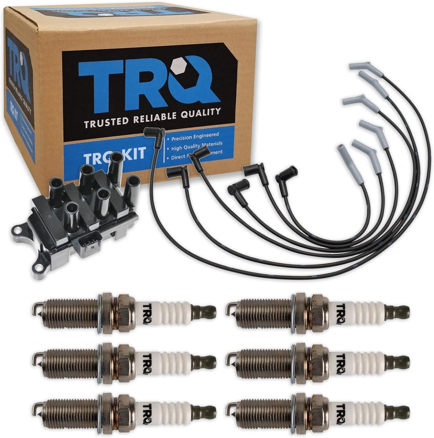 TRQ Ignition Kit Ignition Coil Spark Plugs Wire Set Compatible with 2003-2008 Ford Ranger 2004-2007 Mazda B3000