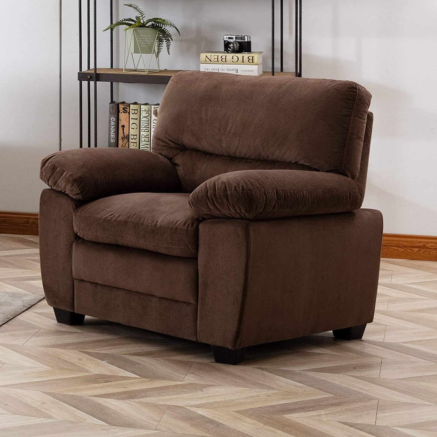 AC Pacific Andres Mid Century Modern Plush Velvet-Like Upholstered Living Room, Chair, Walnut Brown