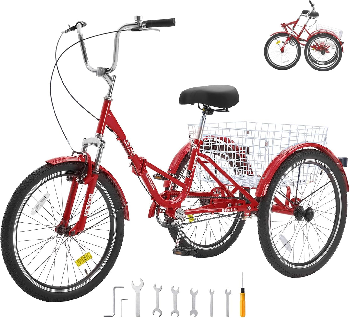 VEVOR Folding Adult Tricycle,Adult Folding Trikes, 3 Wheel Cruiser Bike with Large Basket & Adjustable Seat, Shopping Picnic Foldable Tricycles for Women, Men, Seniors