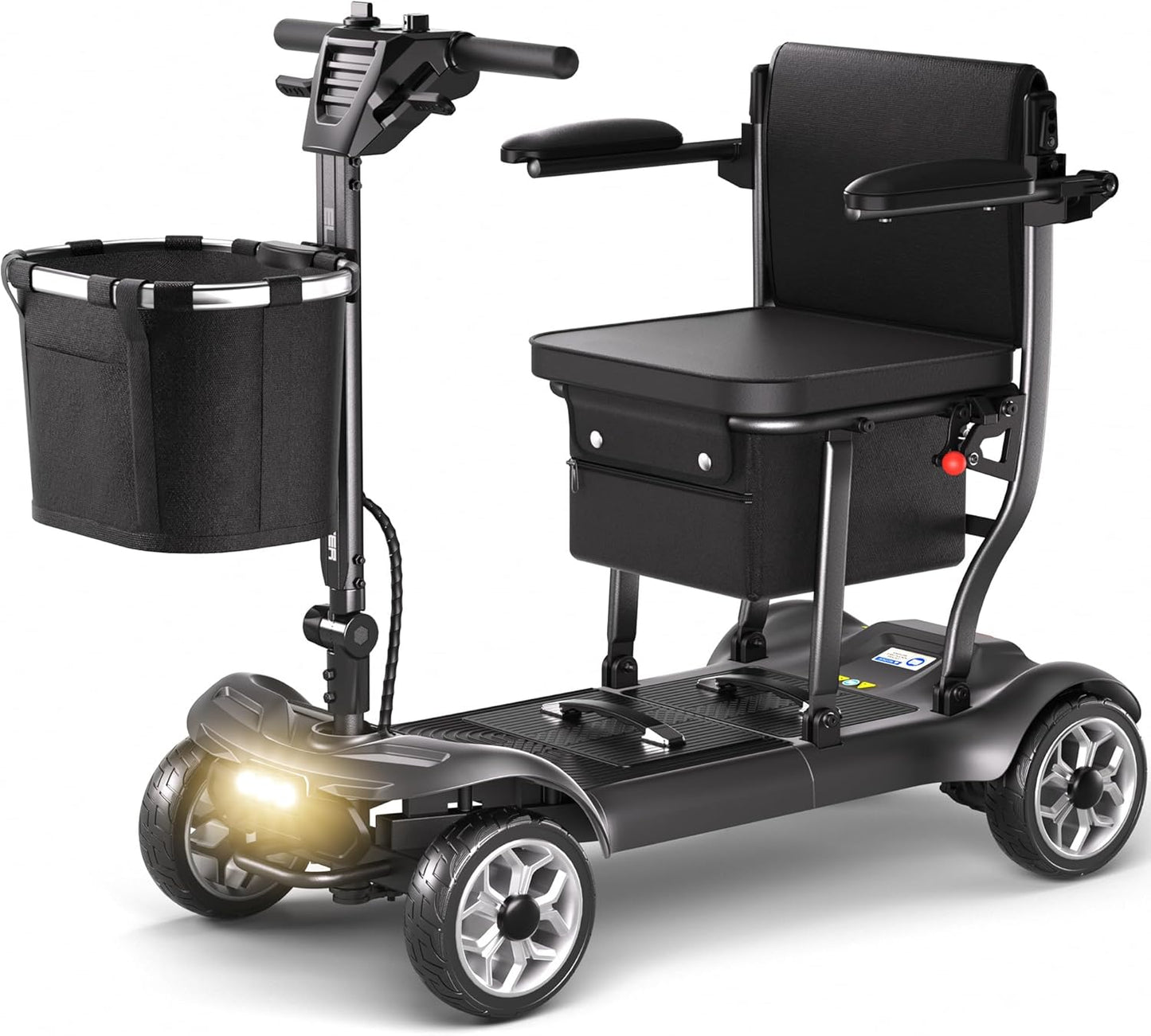 4 Wheel Mobility Scooter for Adults&Seniors - 43lb Lightweight Portable Motorized Scooters 300 lb Capacity, Foldable Travel Mobility Scooters with Removable Battery, Dual Basket, Red